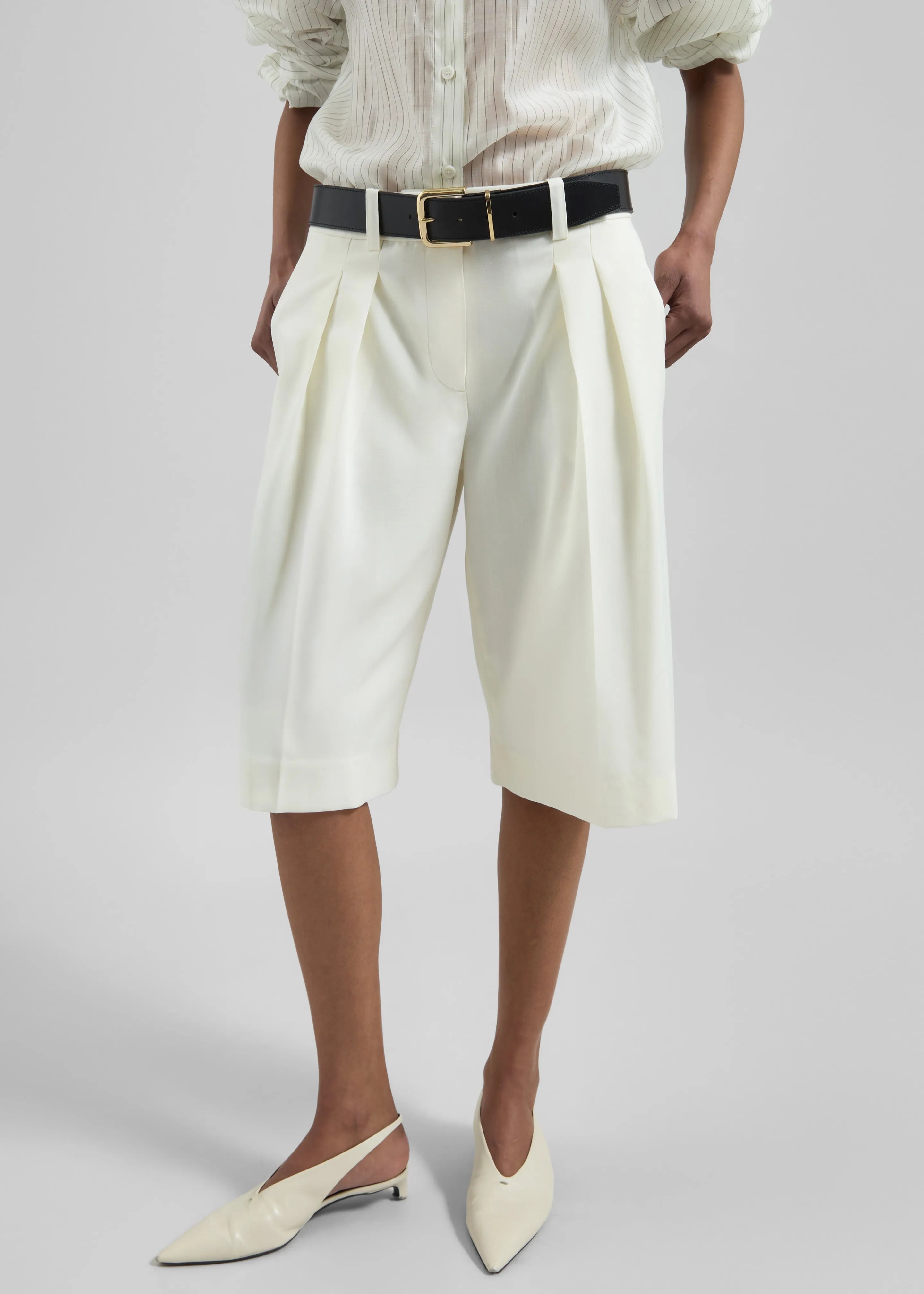 Bilbao Pleated Wool Bermuda Shorts - Off White sold by Frankie Shop product image thumbnail 2