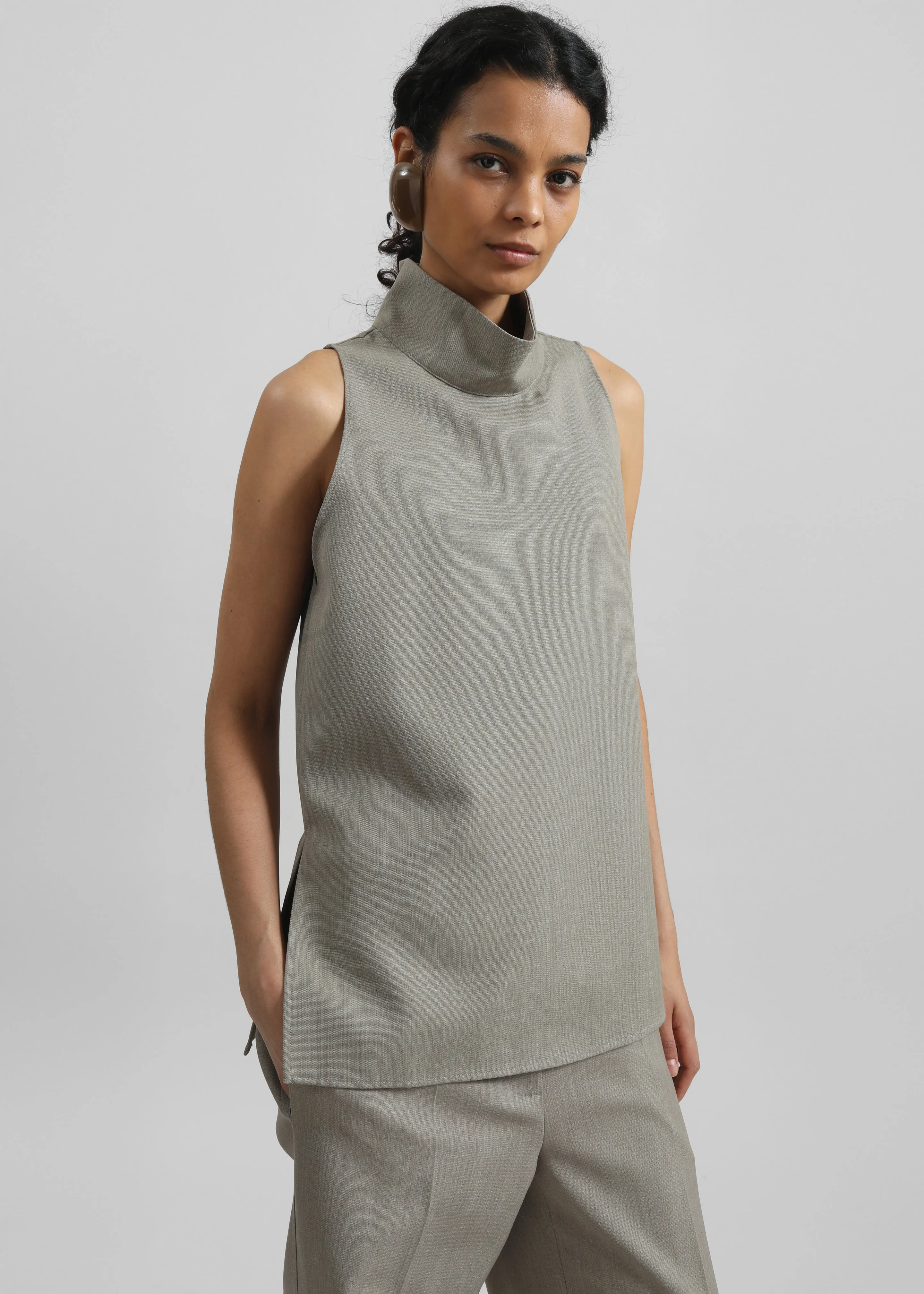 Salcott Mock Neck Top - Taupe sold by Frankie Shop