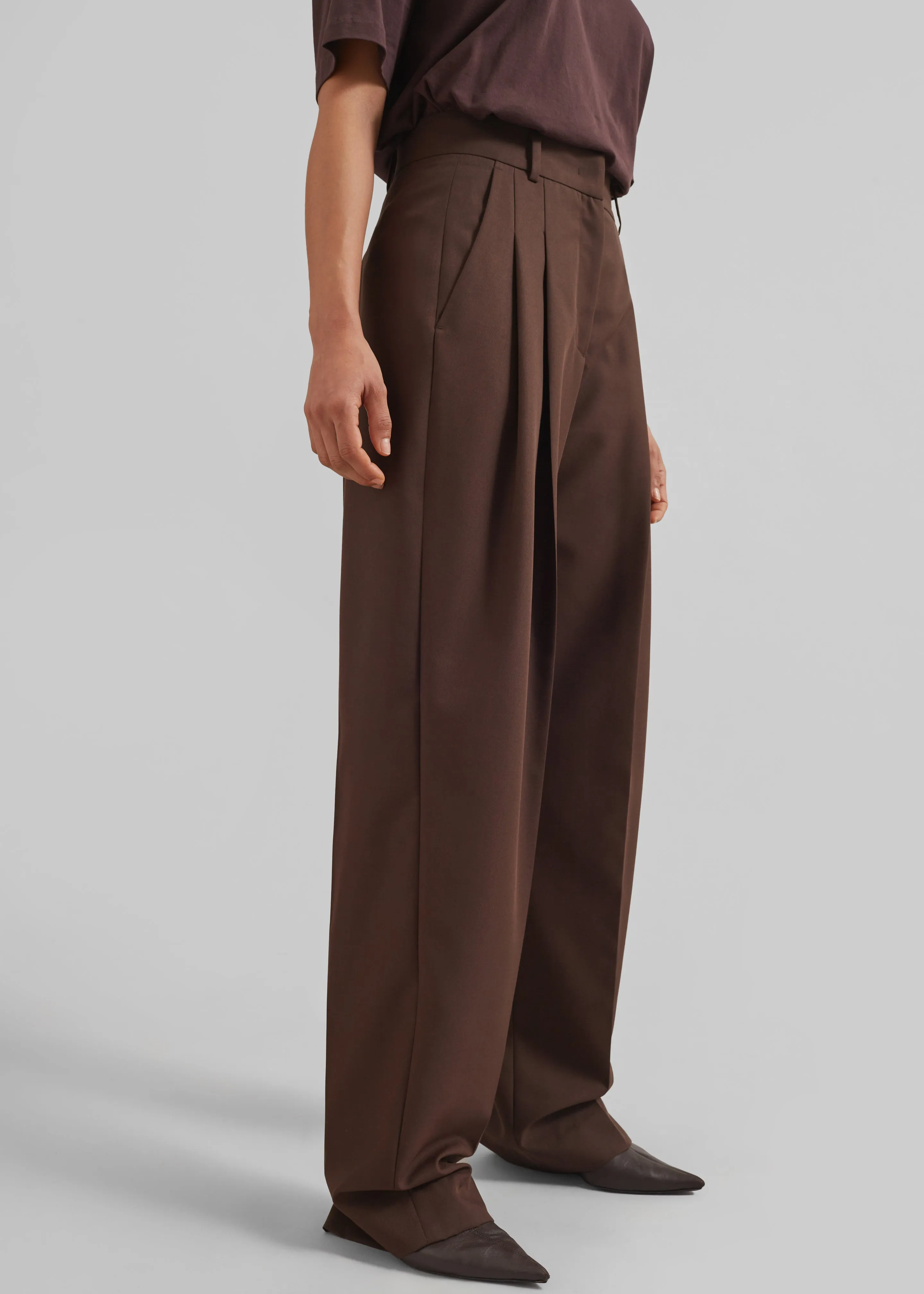 Gelso Pleated Twill Trousers - Brown sold by Frankie Shop product image thumbnail 2