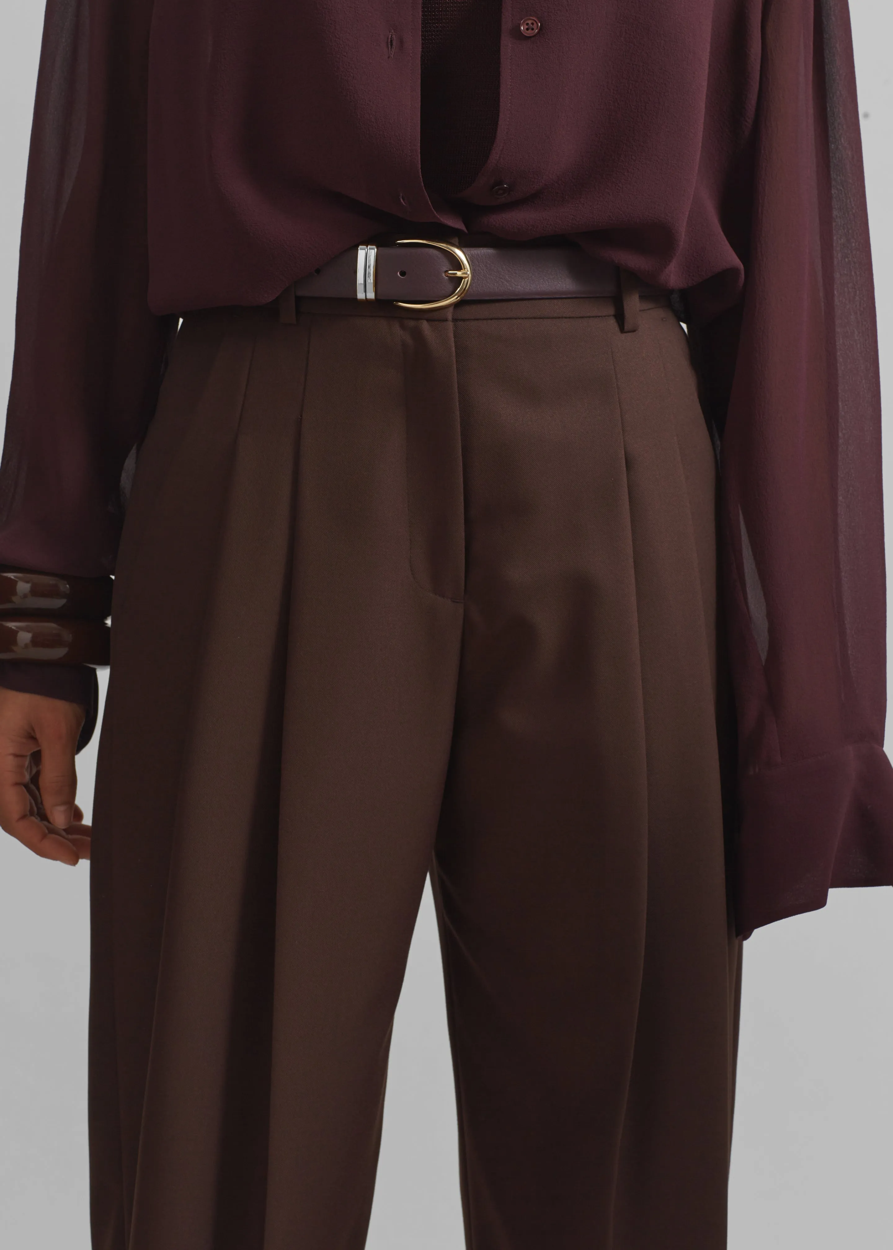 Gelso Pleated Twill Trousers - Brown sold by Frankie Shop product image thumbnail 5