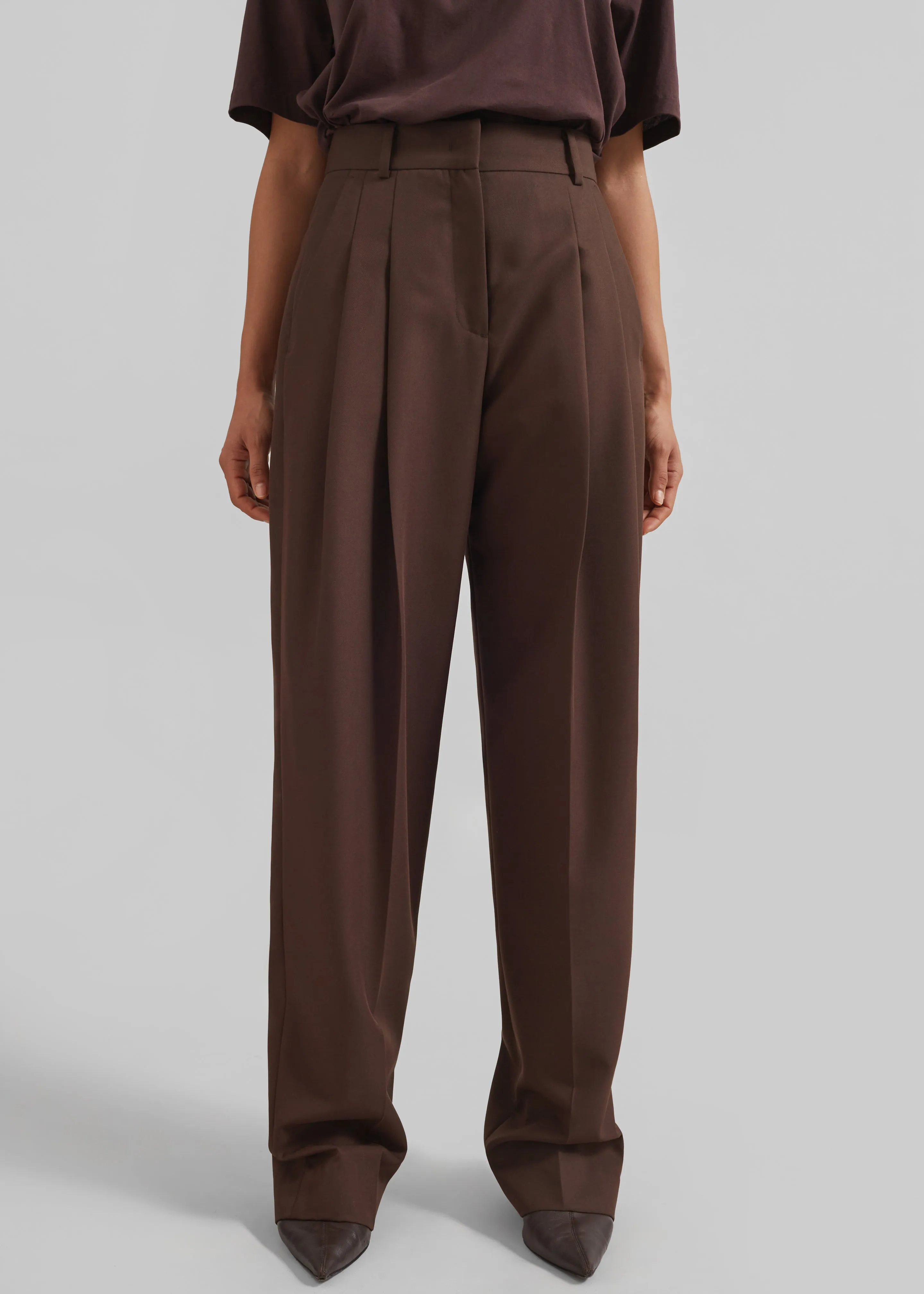 Gelso Pleated Twill Trousers - Brown sold by Frankie Shop
