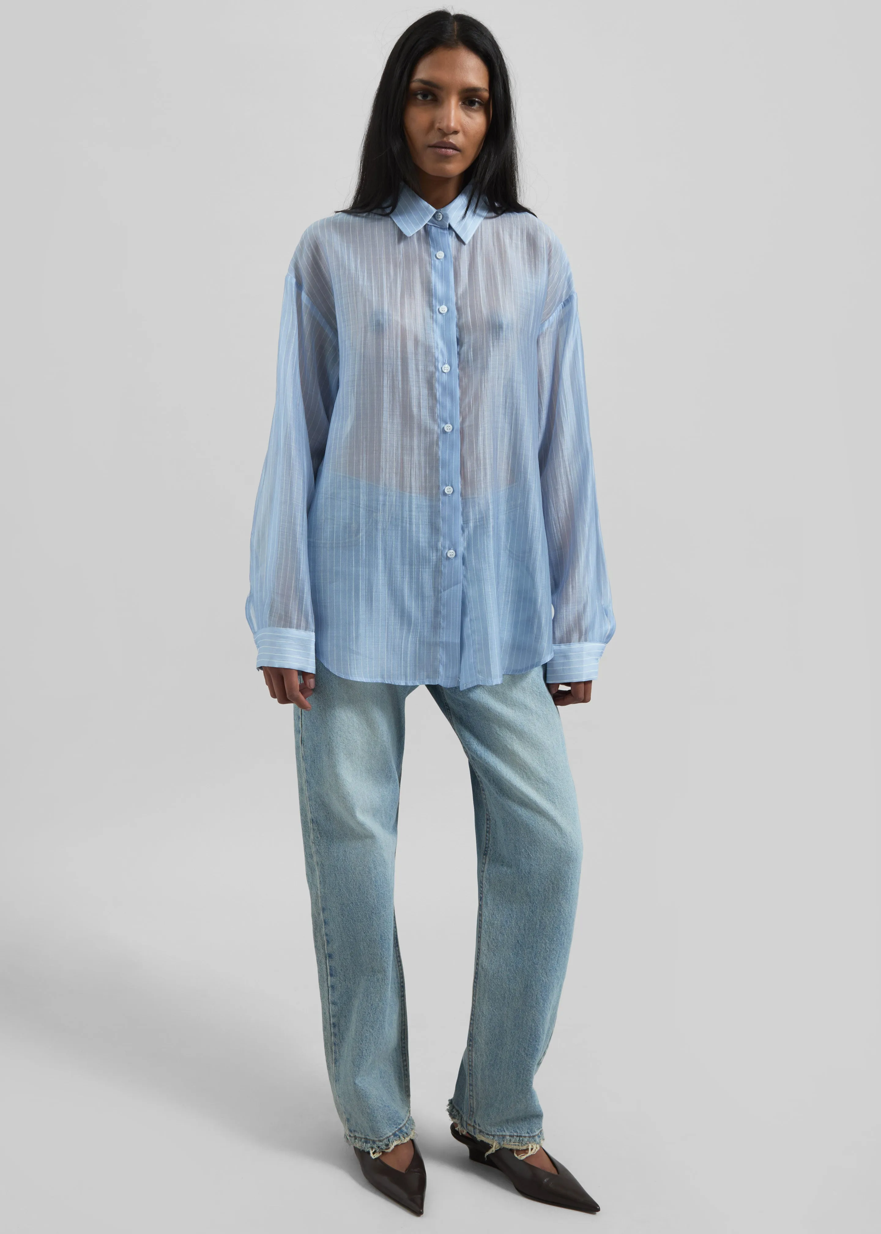 Kesin Open Back Shirt - Blue/White Stripe sold by Frankie Shop product image thumbnail 3