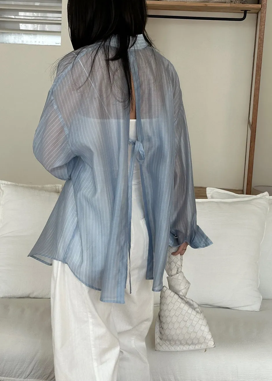 Kesin Open Back Shirt - Blue/White Stripe sold by Frankie Shop product image thumbnail 4