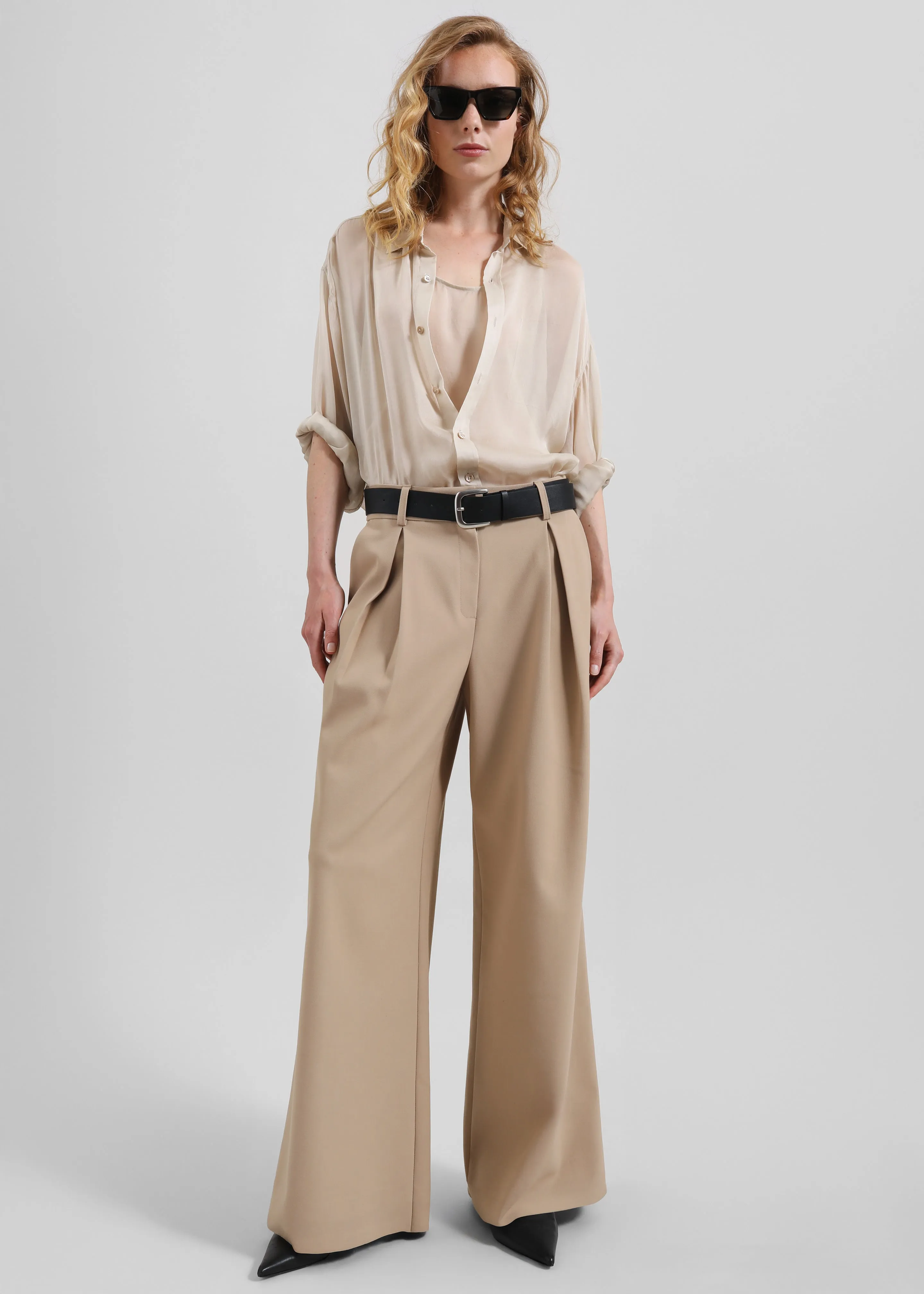 Varen Belted Wide Trousers - Beige sold by Frankie Shop product image thumbnail 5