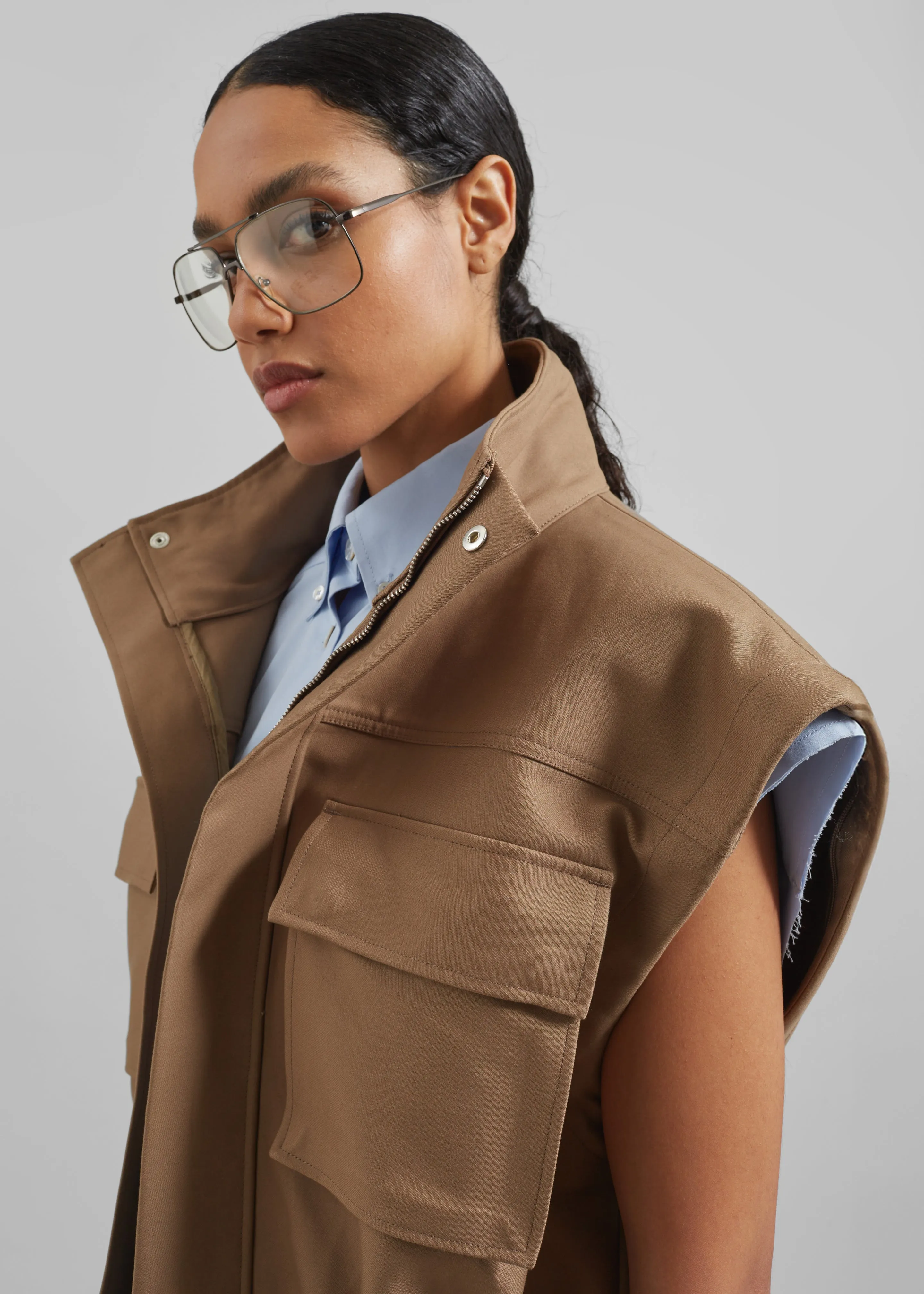 Melton Detachable Sleeve Cargo Jacket - Camel sold by Frankie Shop product image thumbnail 3
