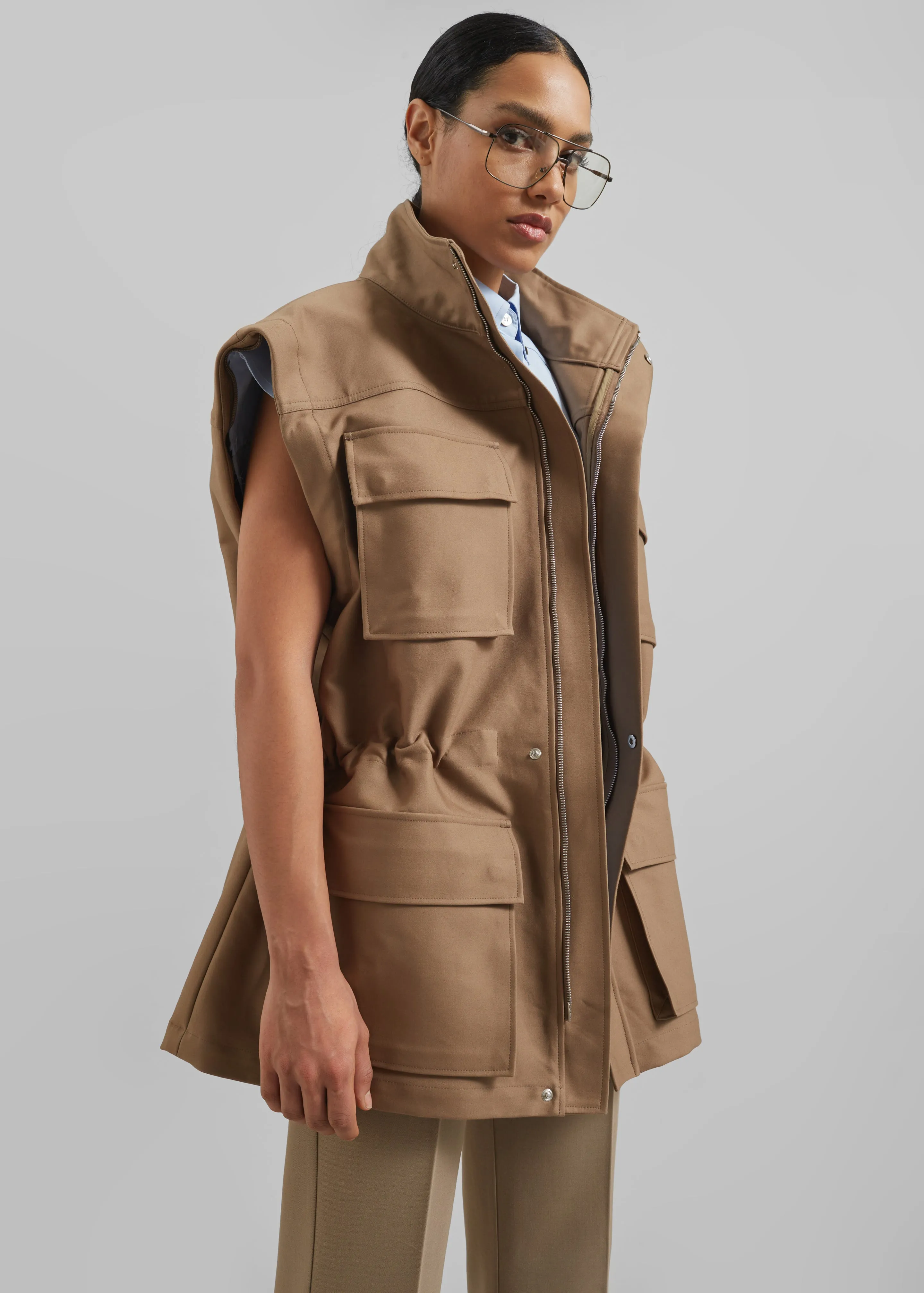Melton Detachable Sleeve Cargo Jacket - Camel sold by Frankie Shop product image thumbnail 2