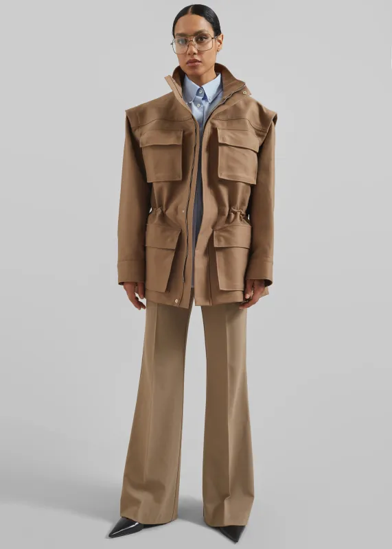 Melton Detachable Sleeve Cargo Jacket - Camel sold by Frankie Shop