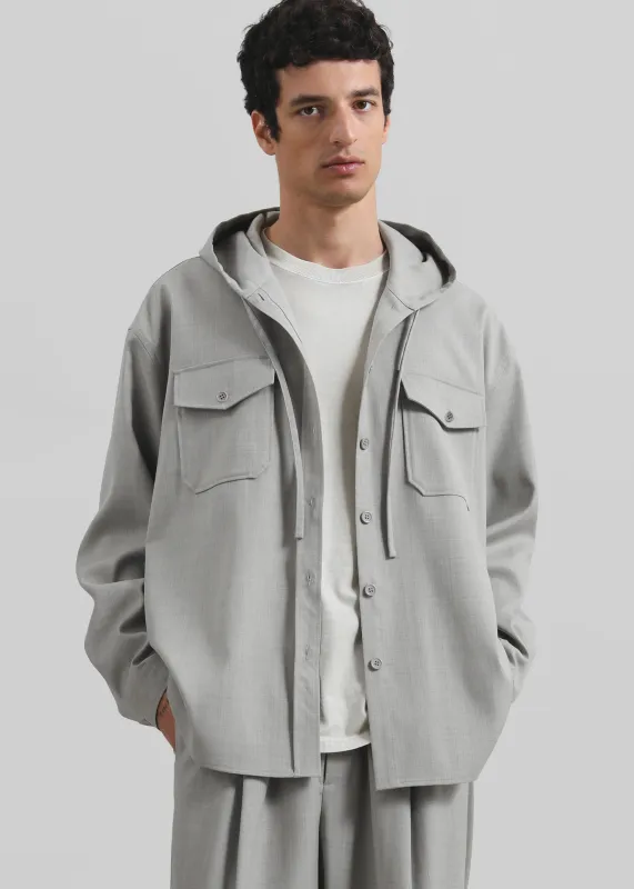 Lars Textured Hooded Jacket - Greige Melange sold by Frankie Shop