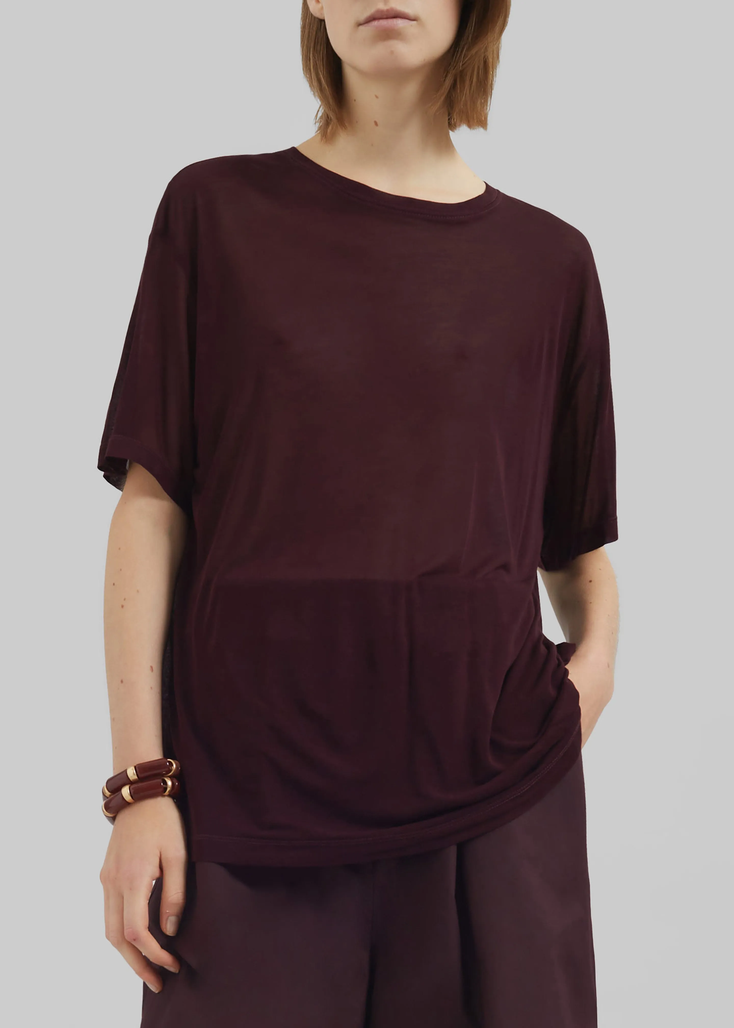 Selvan Sheer T-Shirt - Burgundy sold by Frankie Shop product image thumbnail 3