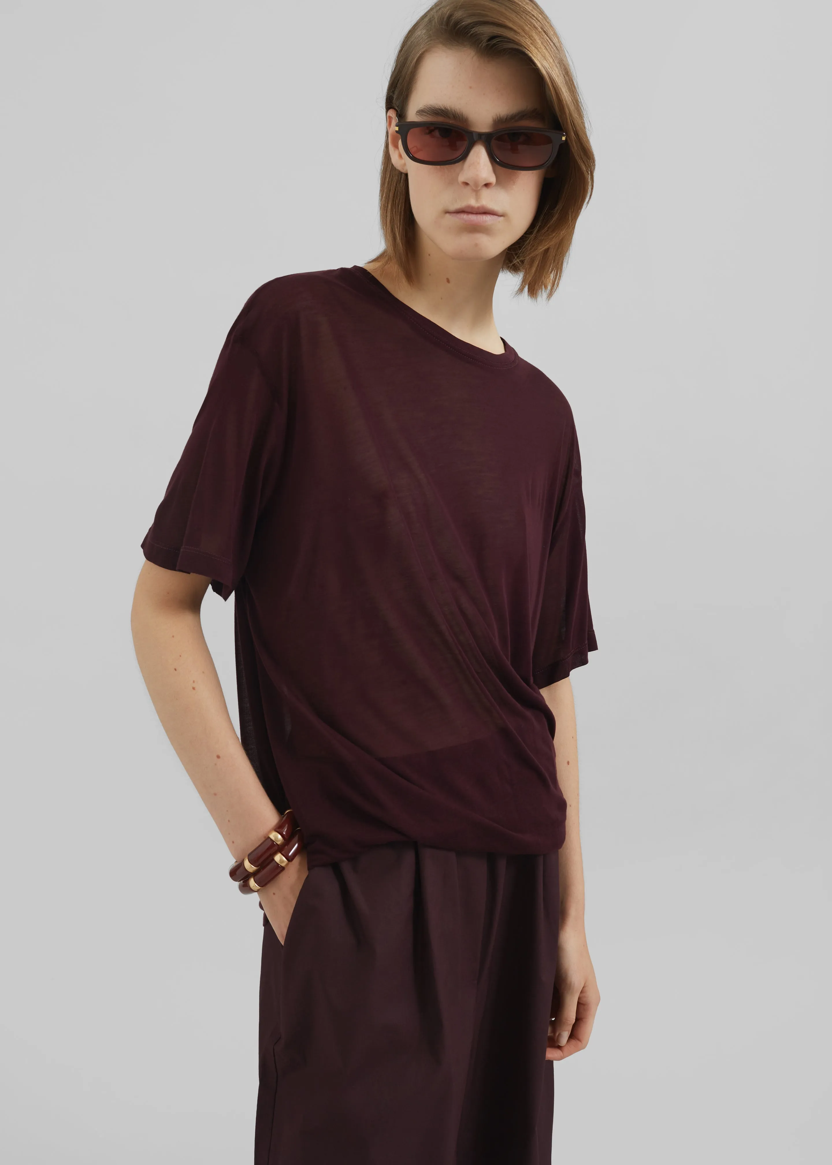 Selvan Sheer T-Shirt - Burgundy sold by Frankie Shop
