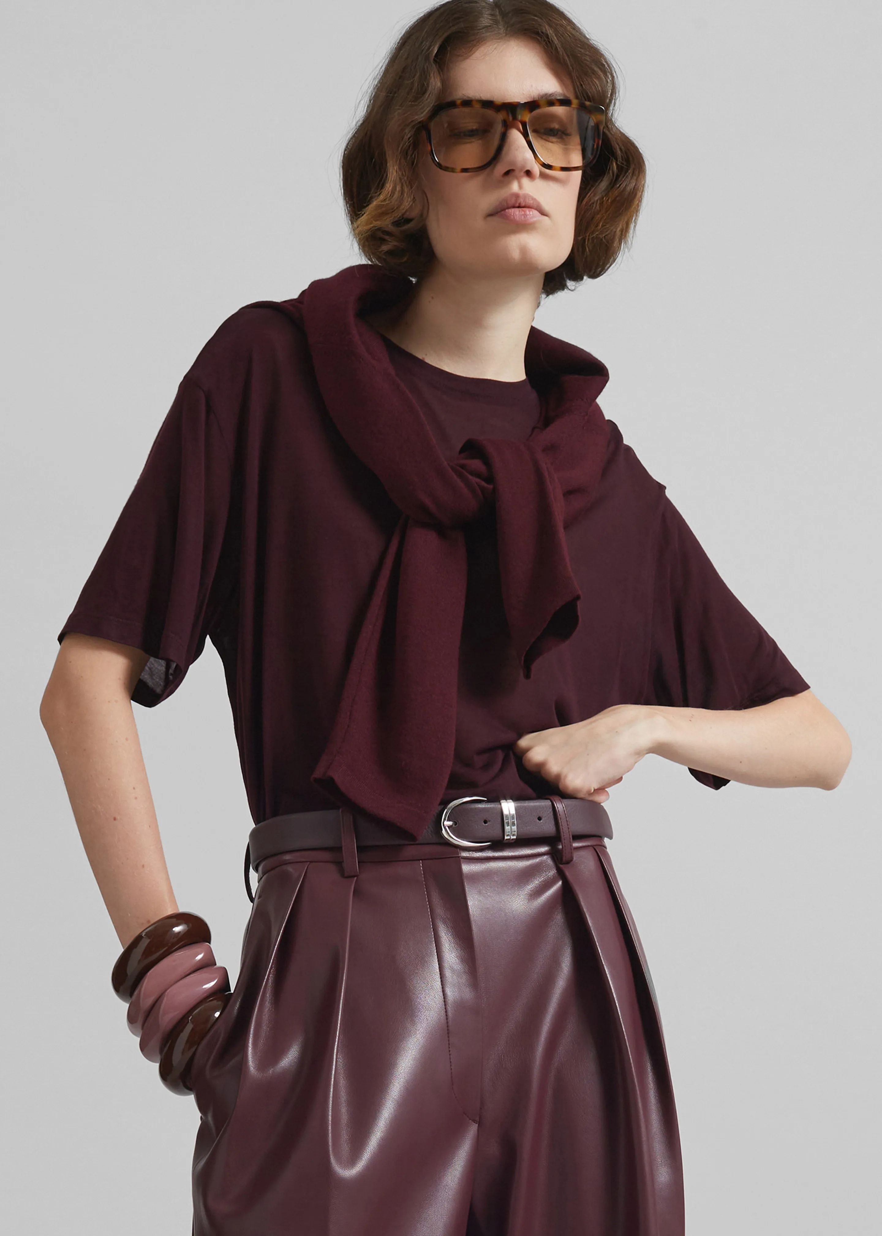 Selvan Sheer T-Shirt - Burgundy sold by Frankie Shop product image thumbnail 5