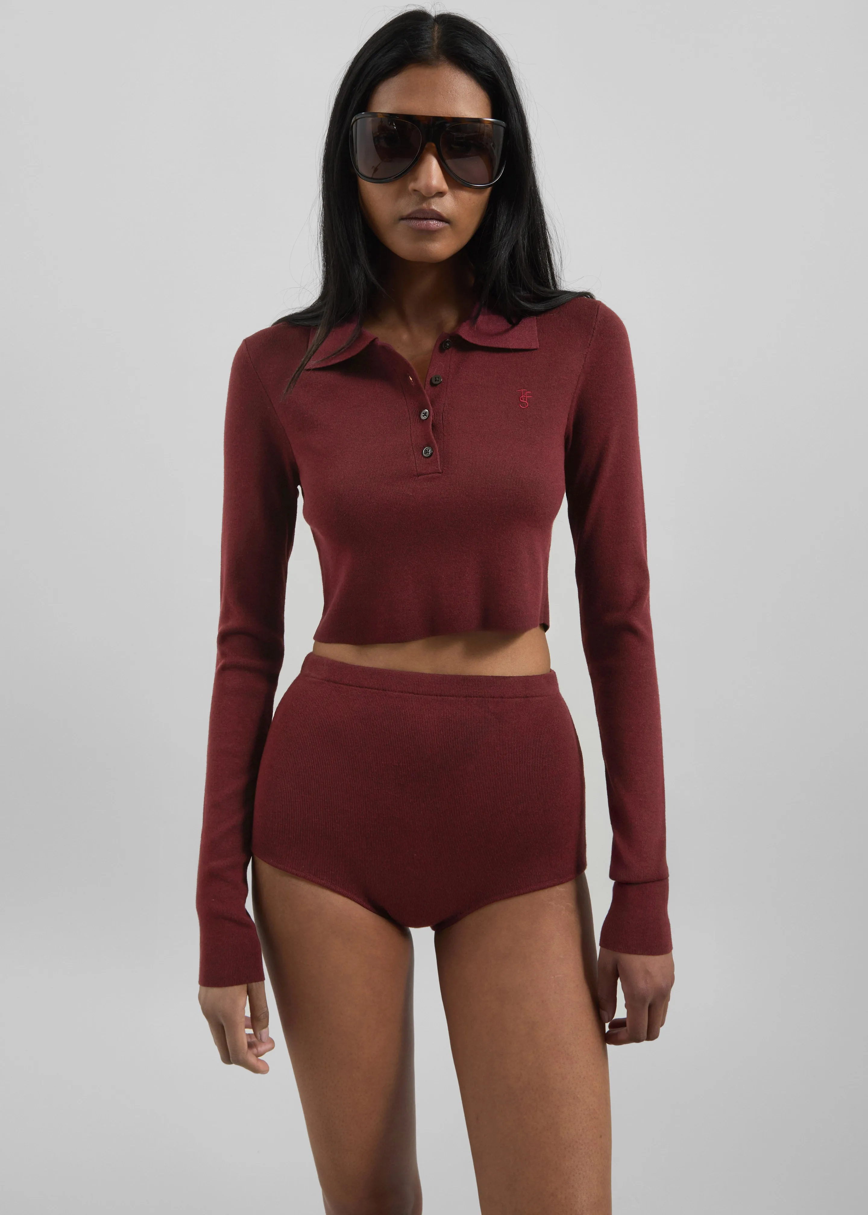 Giselle Cropped Knit Polo - Burgundy sold by Frankie Shop product image thumbnail 2