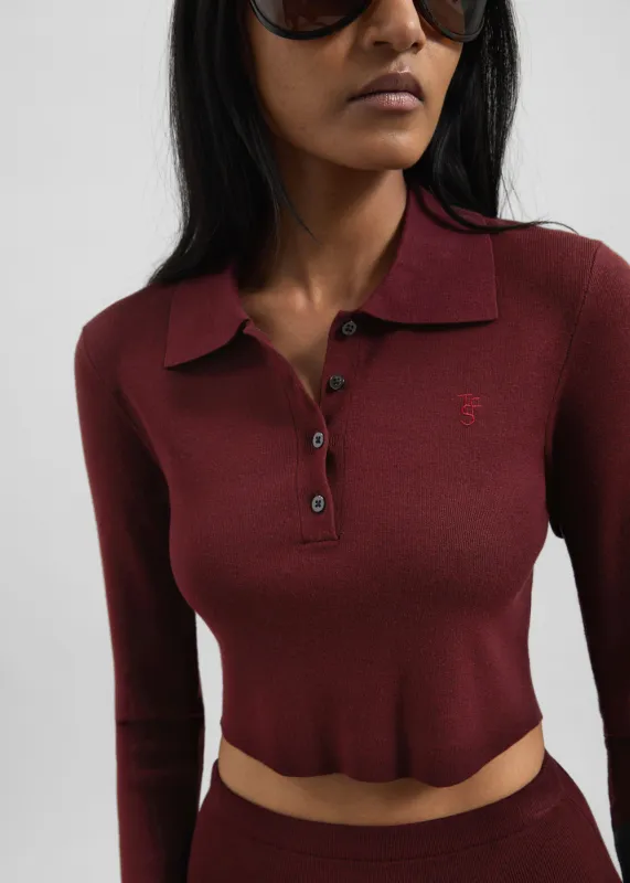 Giselle Cropped Knit Polo - Burgundy sold by Frankie Shop