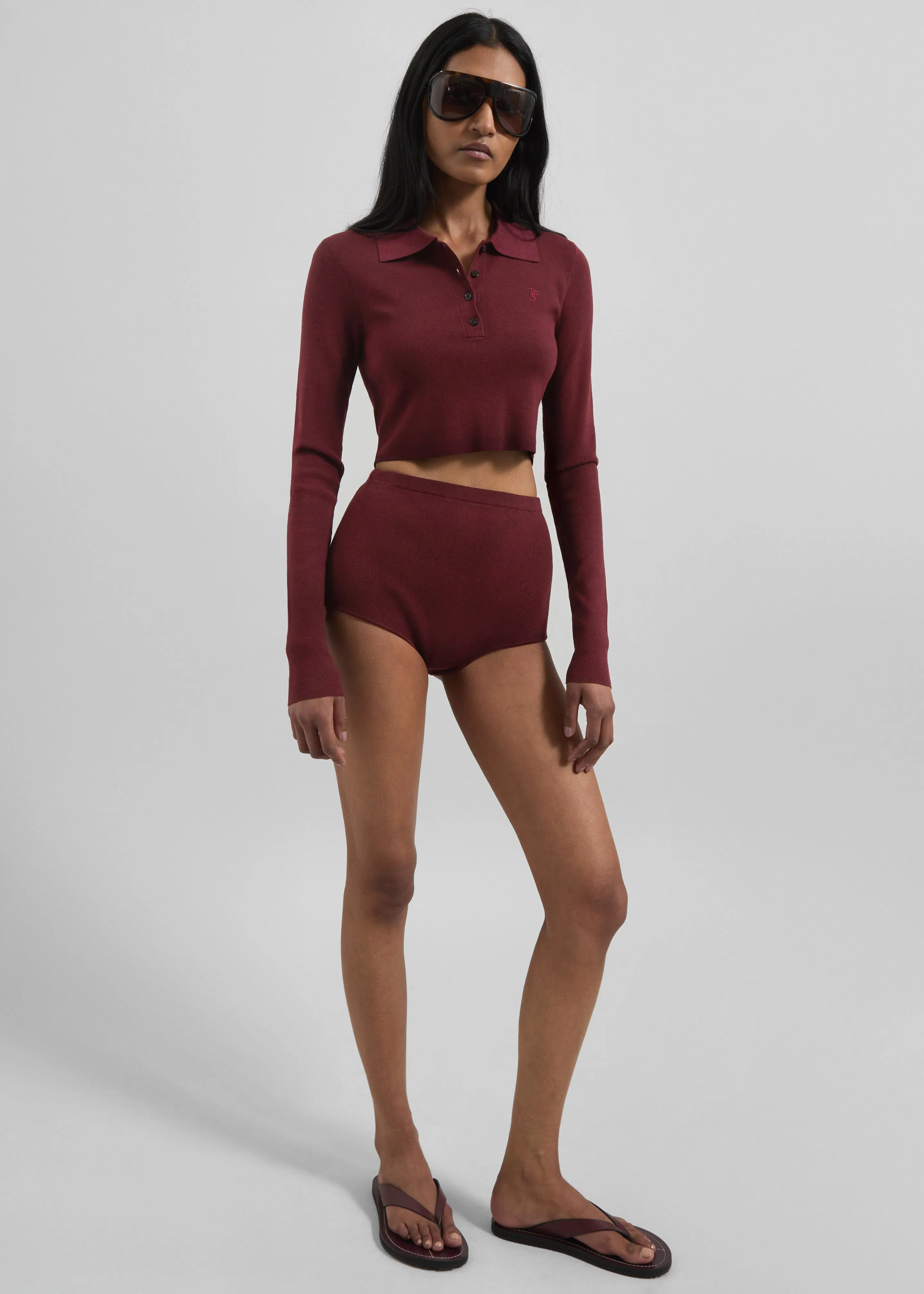 Giselle Cropped Knit Polo - Burgundy sold by Frankie Shop product image thumbnail 3