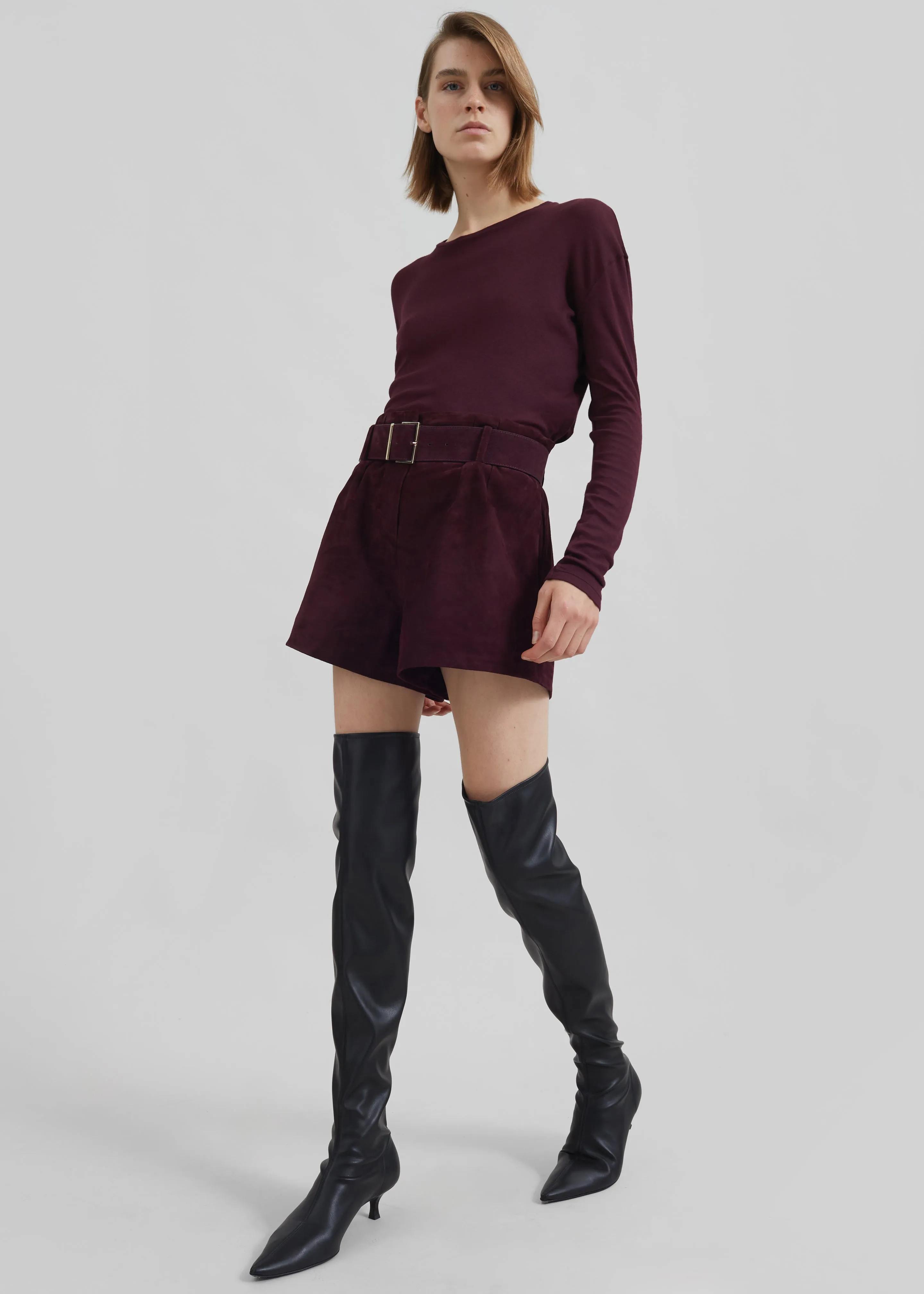 Evro Suede Leather Belt - Burgundy sold by Frankie Shop product image thumbnail 4