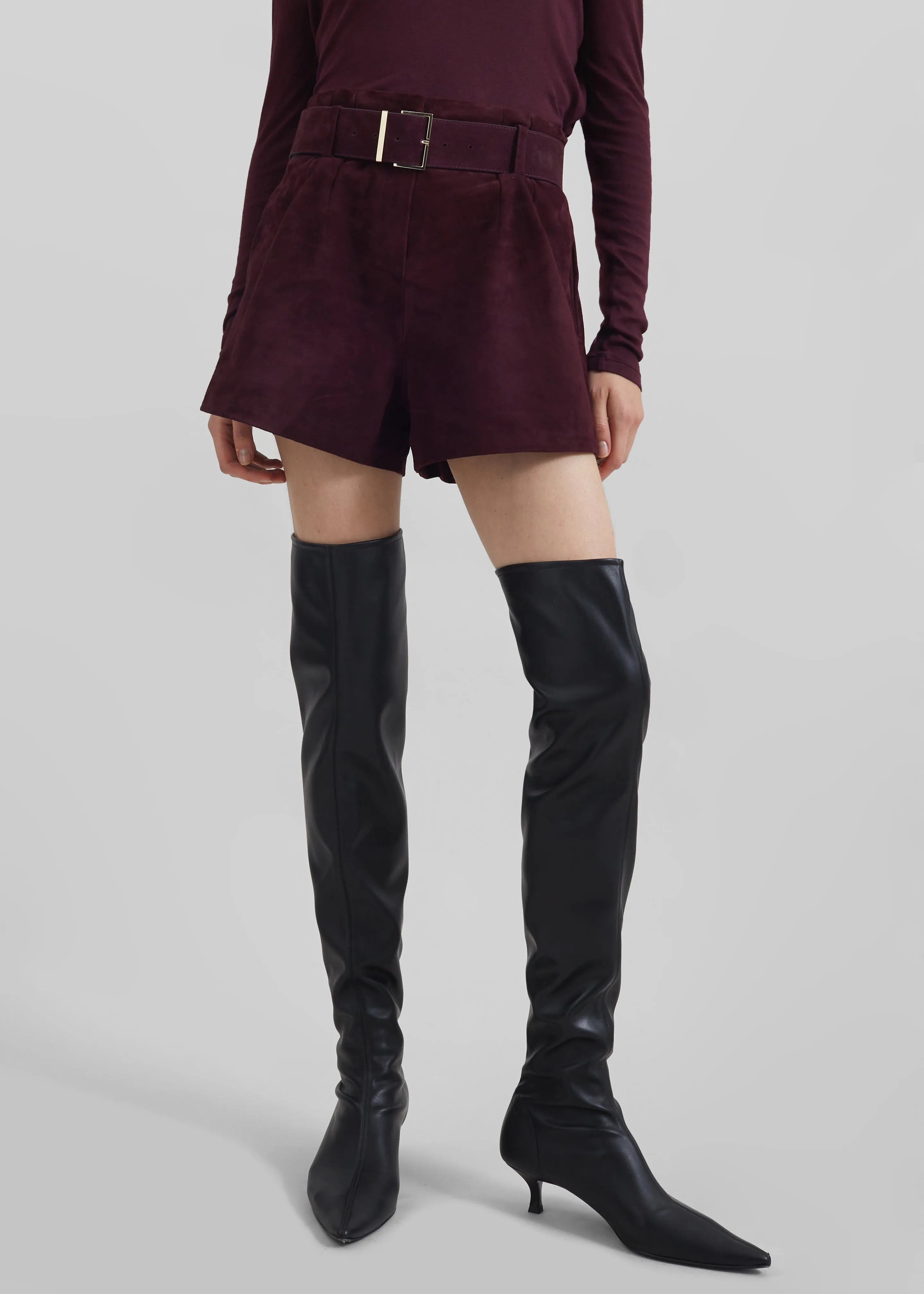 Evro Suede Leather Belt - Burgundy sold by Frankie Shop product image thumbnail 5