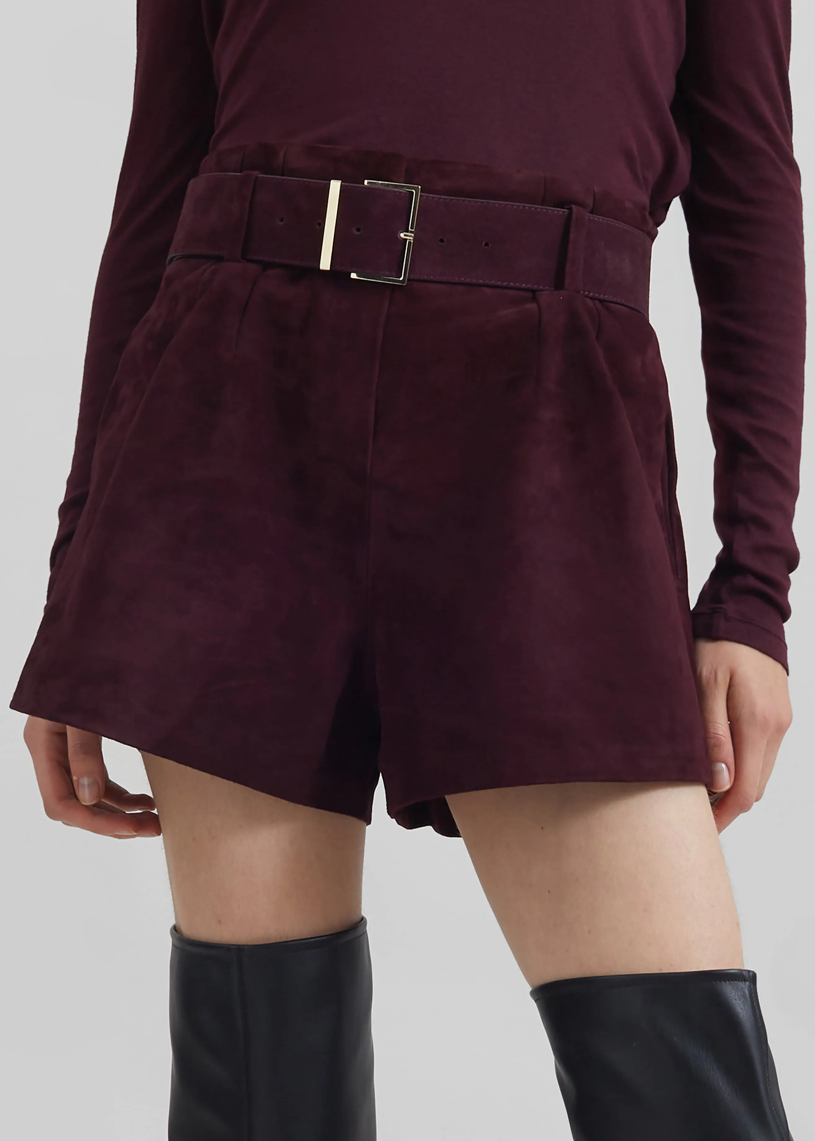 Evro Suede Leather Belt - Burgundy sold by Frankie Shop product image thumbnail 2