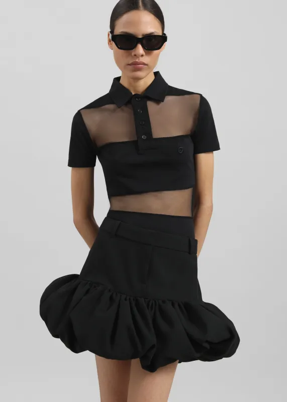 Coperni Striped Sheer Polo Top - Black made by Frankie Shop