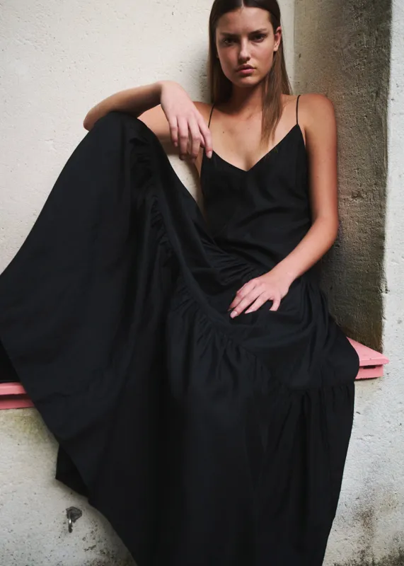 Matin Silk Tiered Dress - Black sold by Frankie Shop
