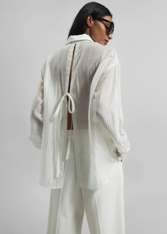 Kesin Open Back Shirt - White/Grey Stripe sold by Frankie Shop