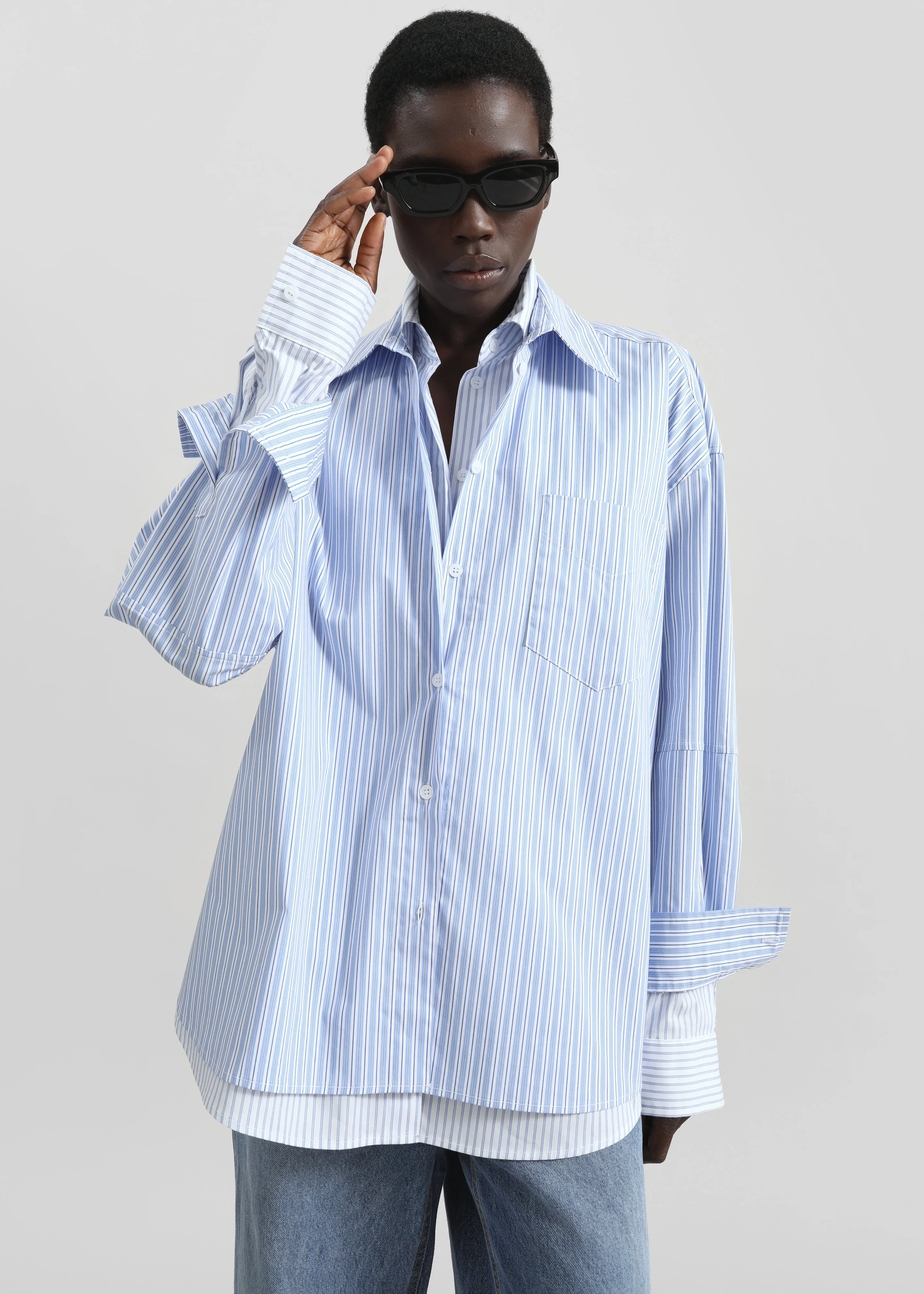 Lienz Double Shirt - Blue/White Stripe sold by Frankie Shop