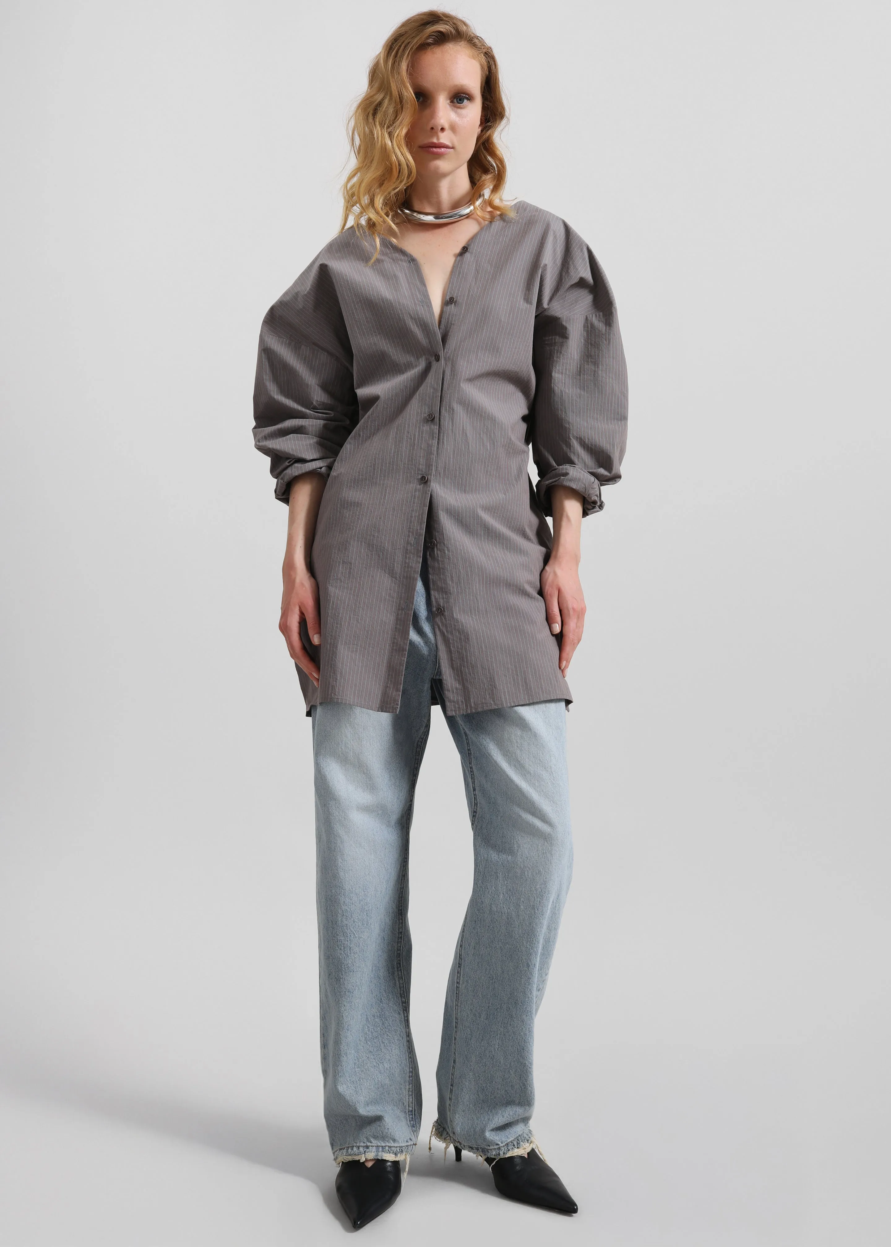 Amomento Striped Shirt Dress - Grey sold by Frankie Shop product image thumbnail 3