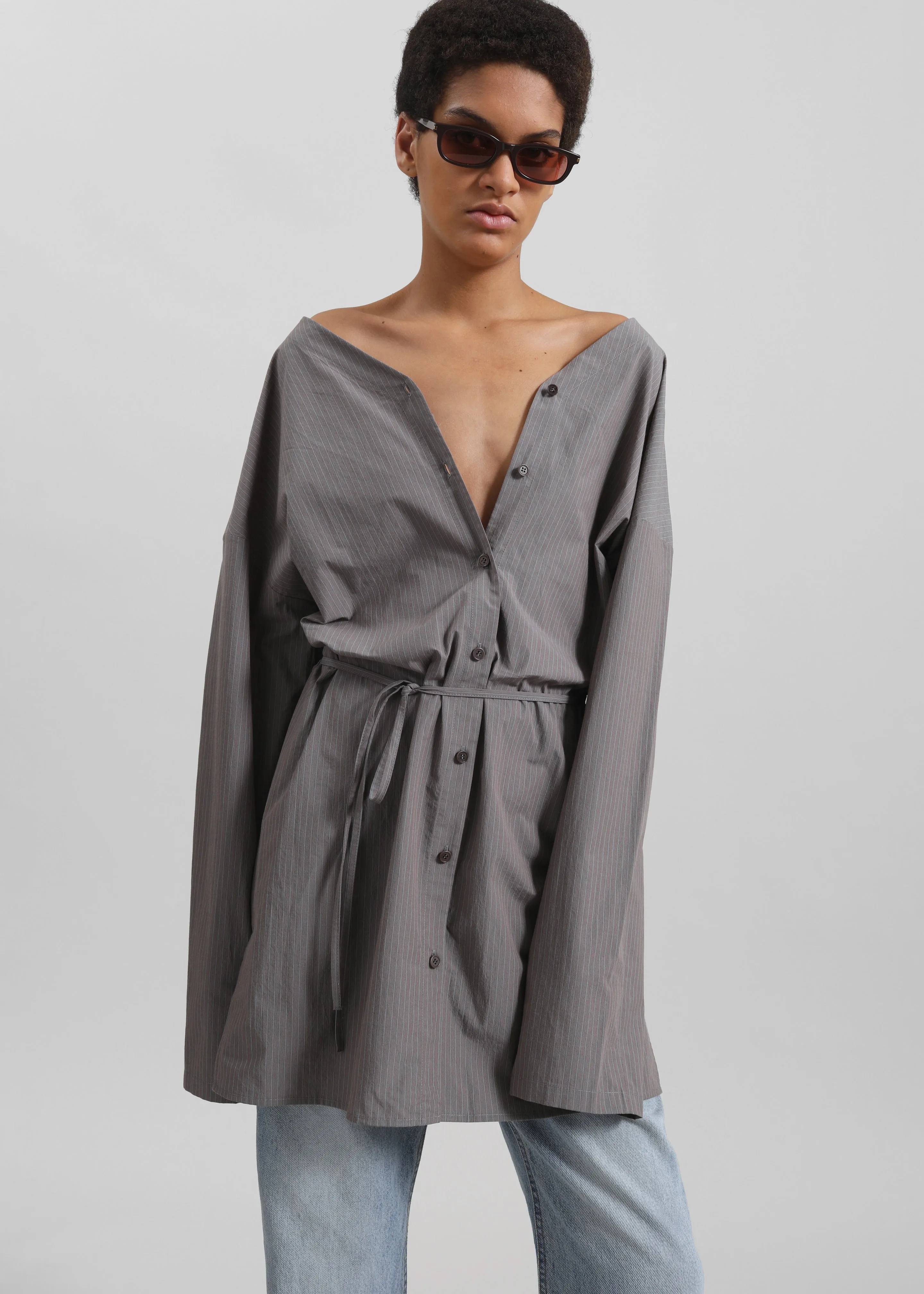 Amomento Striped Shirt Dress - Grey sold by Frankie Shop product image thumbnail 4