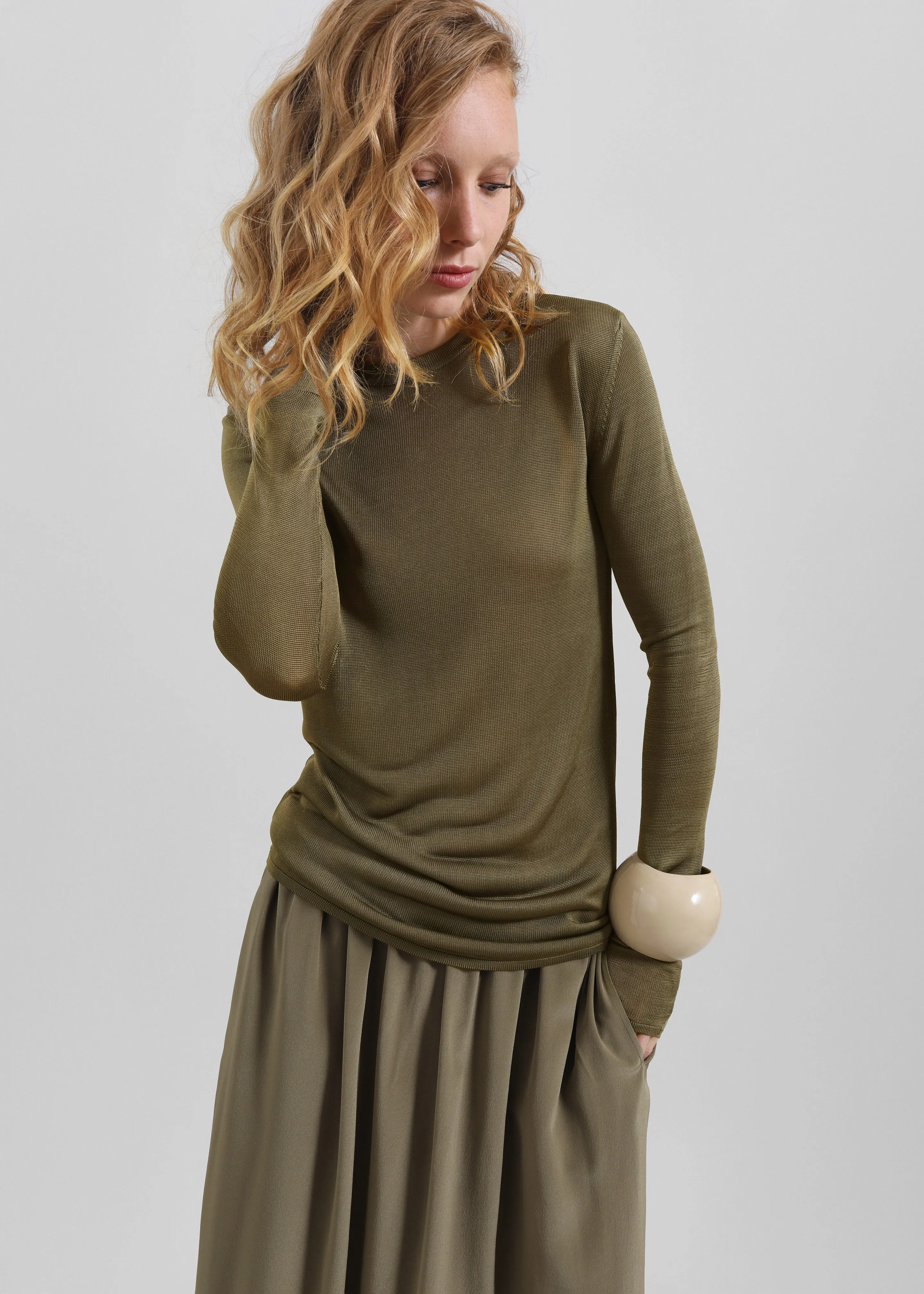Kazel Thin Knit Top - Khaki sold by Frankie Shop
