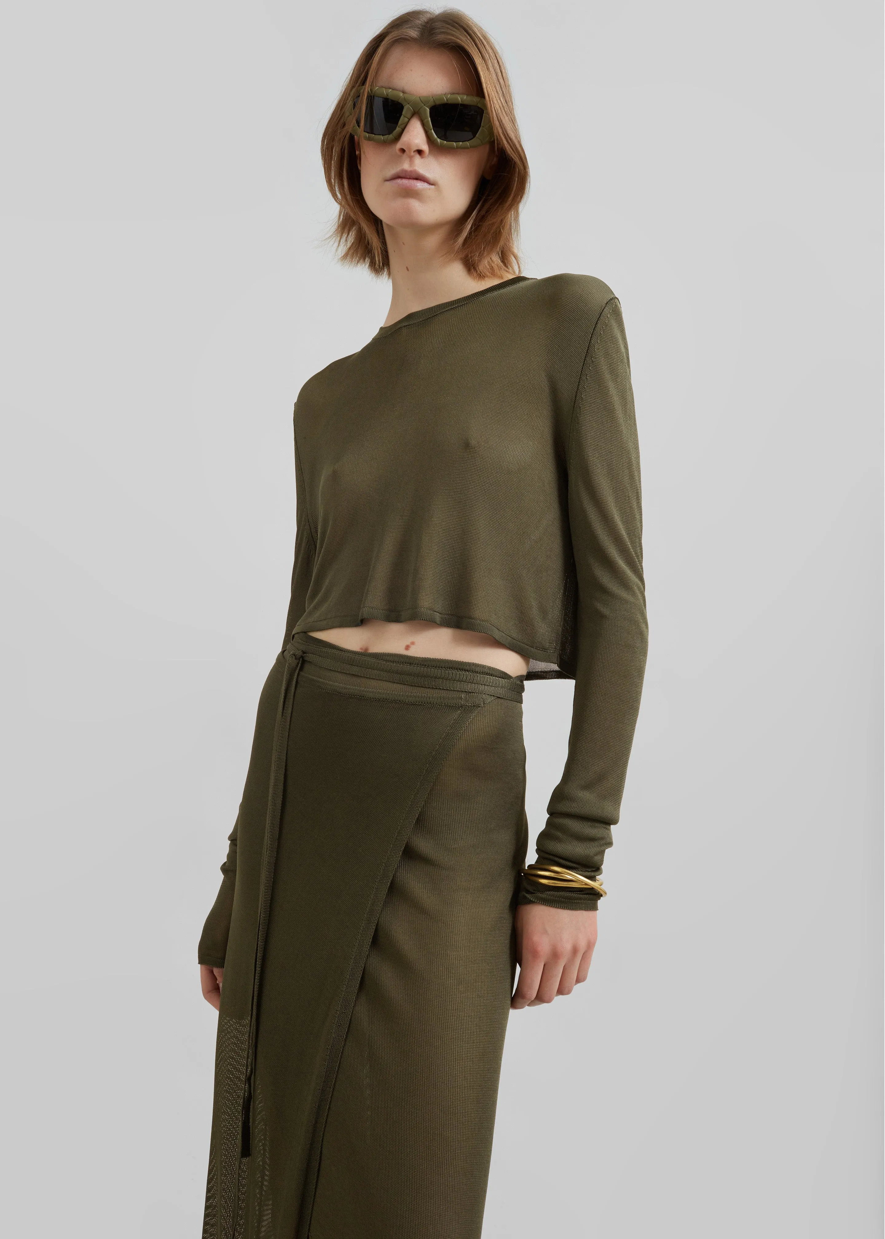 Kazel Cropped Thin Knit Top - Khaki sold by Frankie Shop product image thumbnail 3