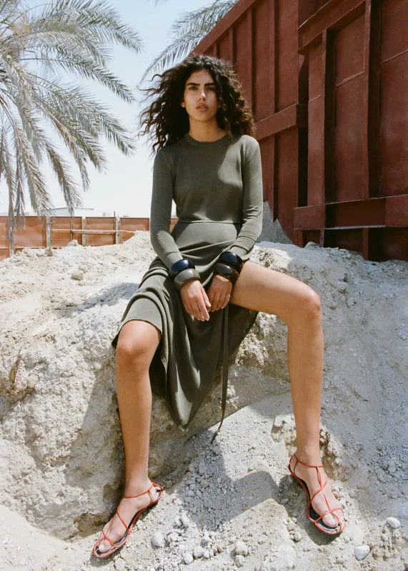 Kazel Cropped Thin Knit Top - Khaki sold by Frankie Shop