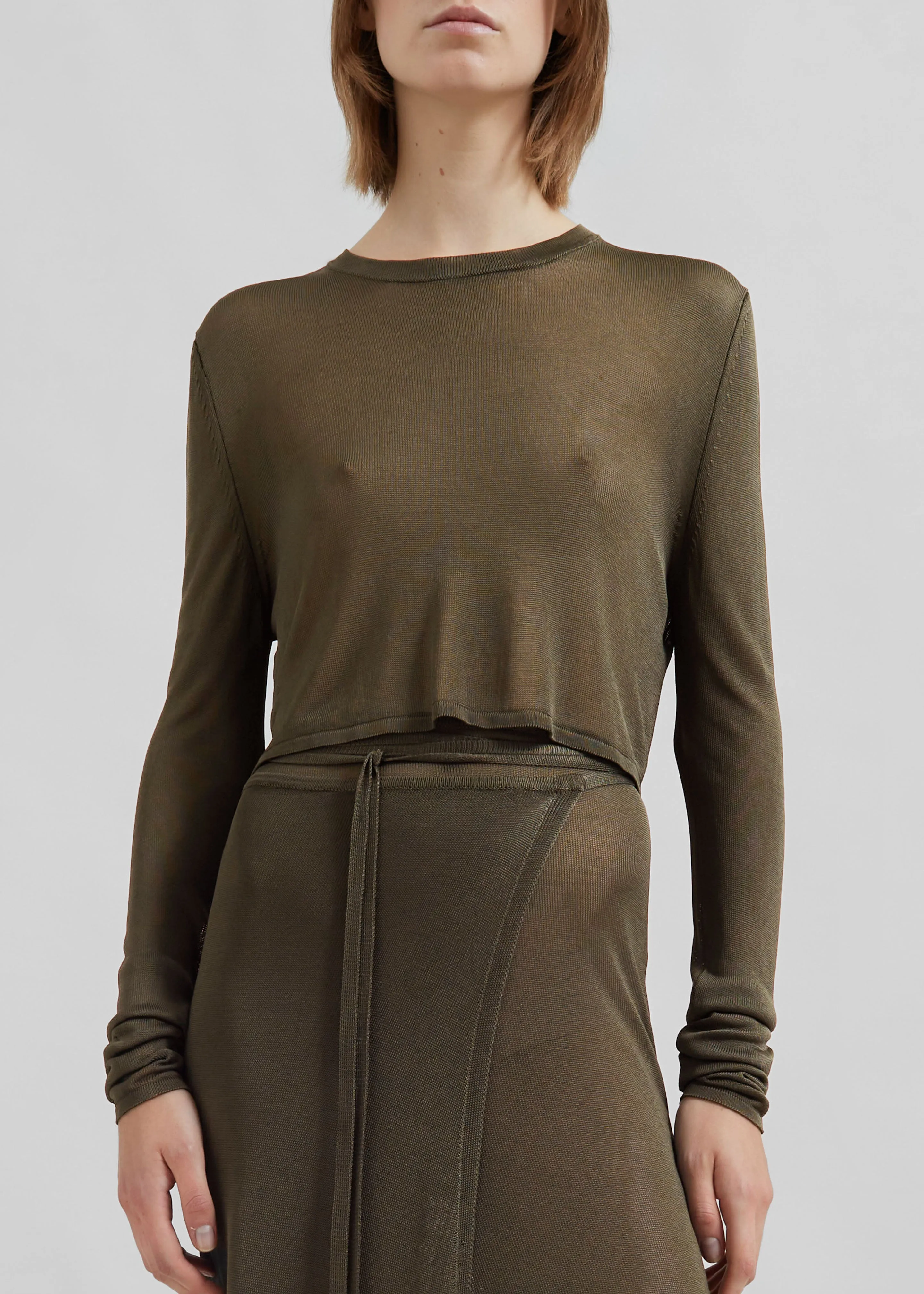Kazel Cropped Thin Knit Top - Khaki sold by Frankie Shop product image thumbnail 5