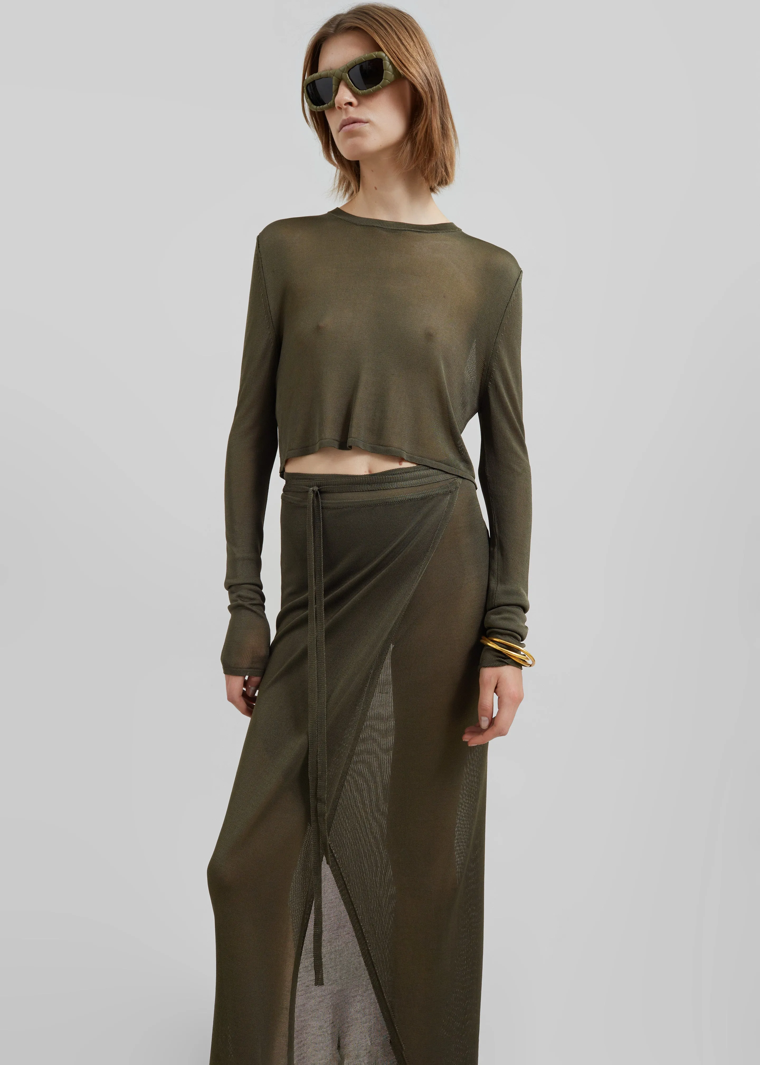Kazel Cropped Thin Knit Top - Khaki sold by Frankie Shop product image thumbnail 2