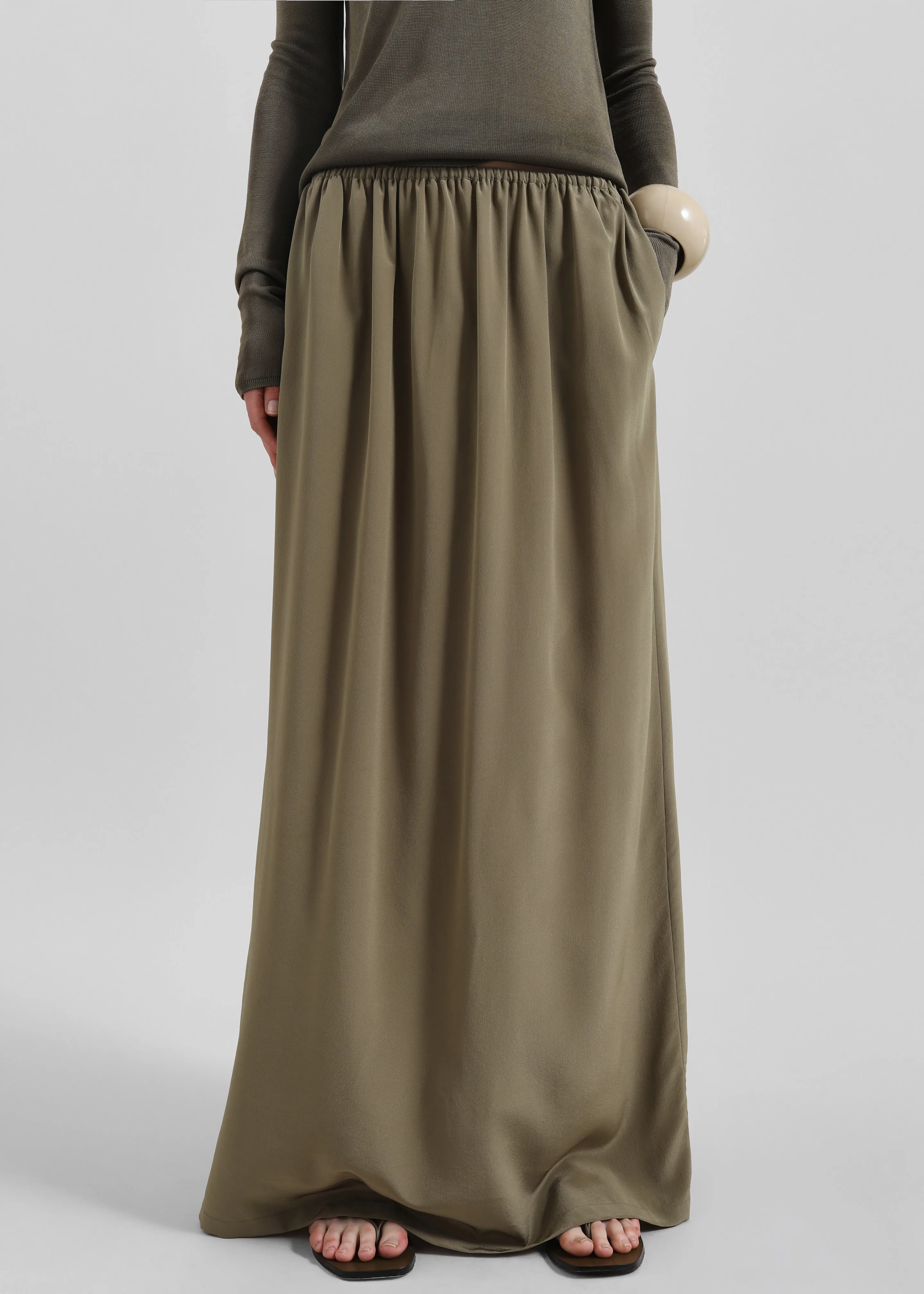 Sibena Silk Maxi Skirt - Khaki sold by Frankie Shop product image thumbnail 5