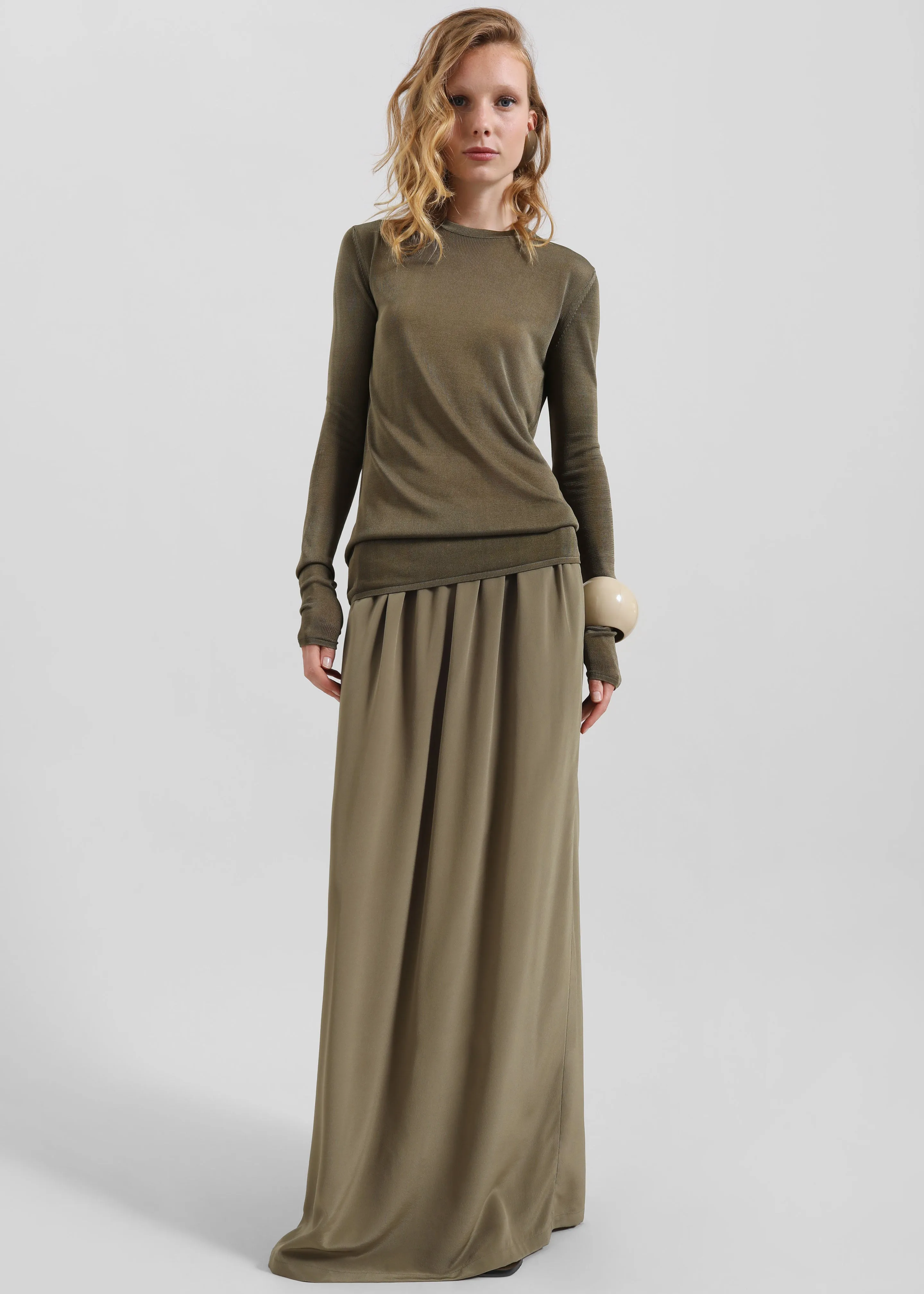 Sibena Silk Maxi Skirt - Khaki sold by Frankie Shop
