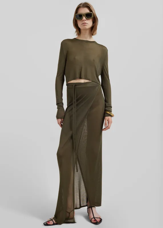 Alsen Thin Knit Wrap Skirt - Khaki sold by Frankie Shop