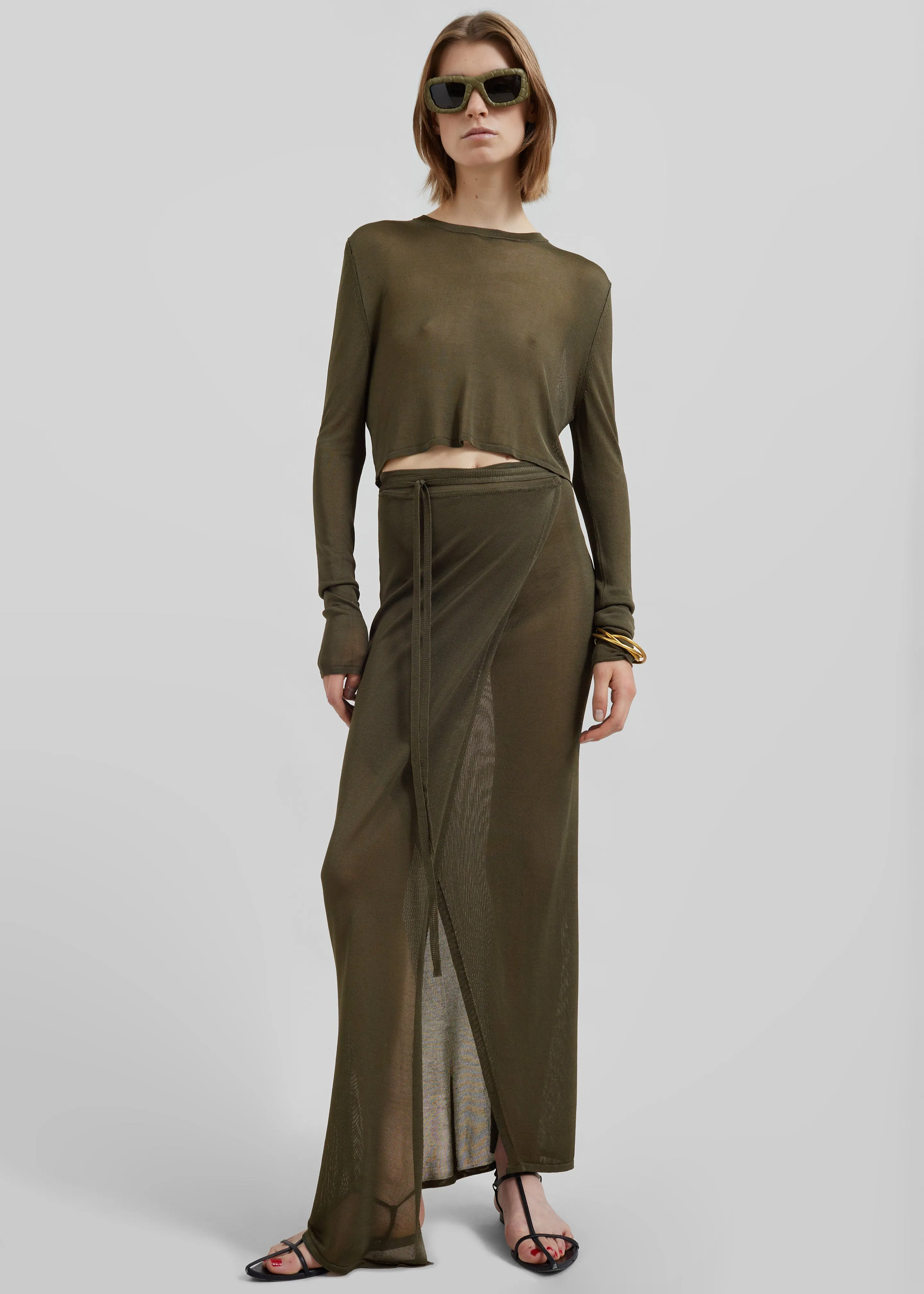 Alsen Thin Knit Wrap Skirt - Khaki sold by Frankie Shop