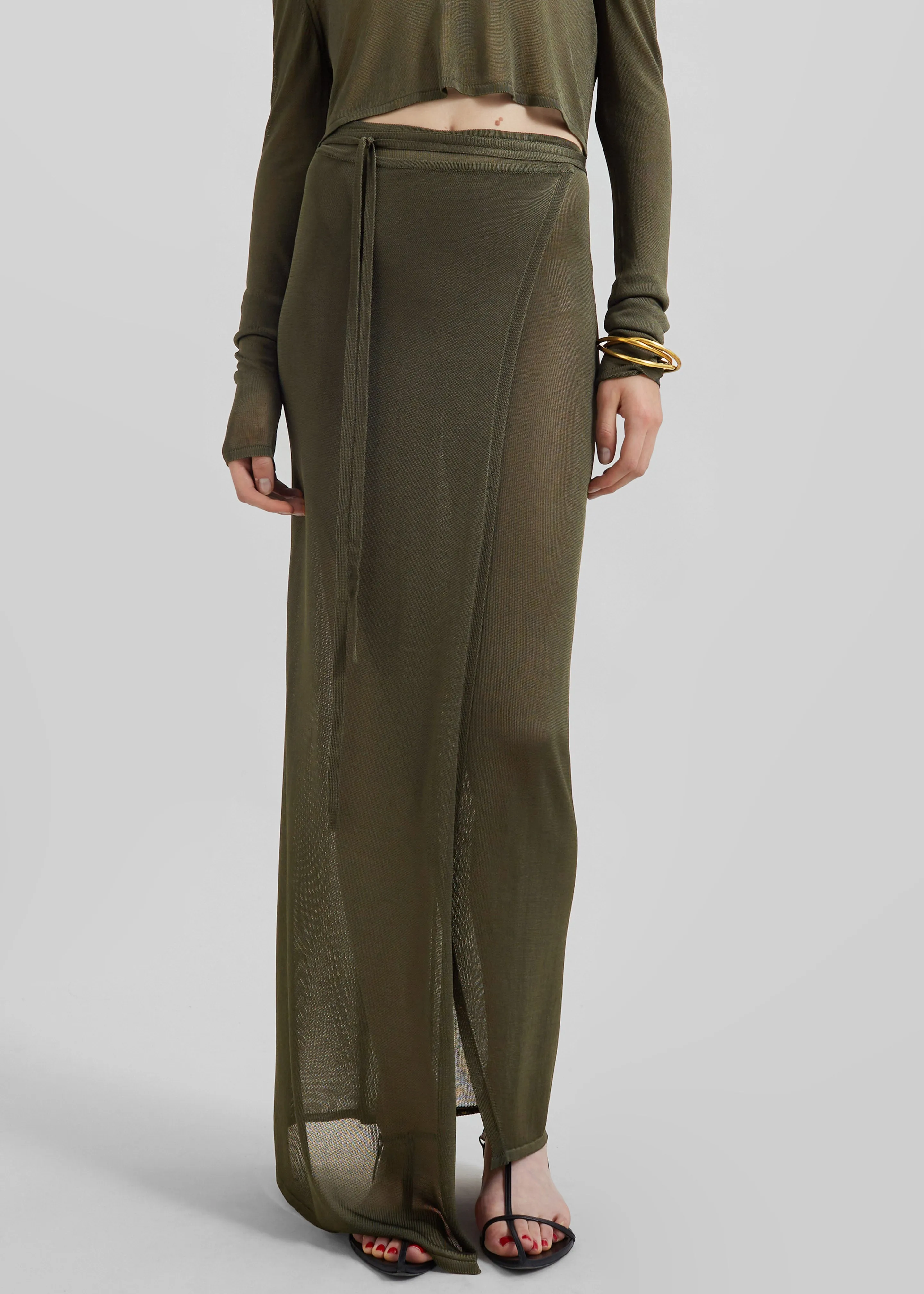Alsen Thin Knit Wrap Skirt - Khaki sold by Frankie Shop product image thumbnail 5
