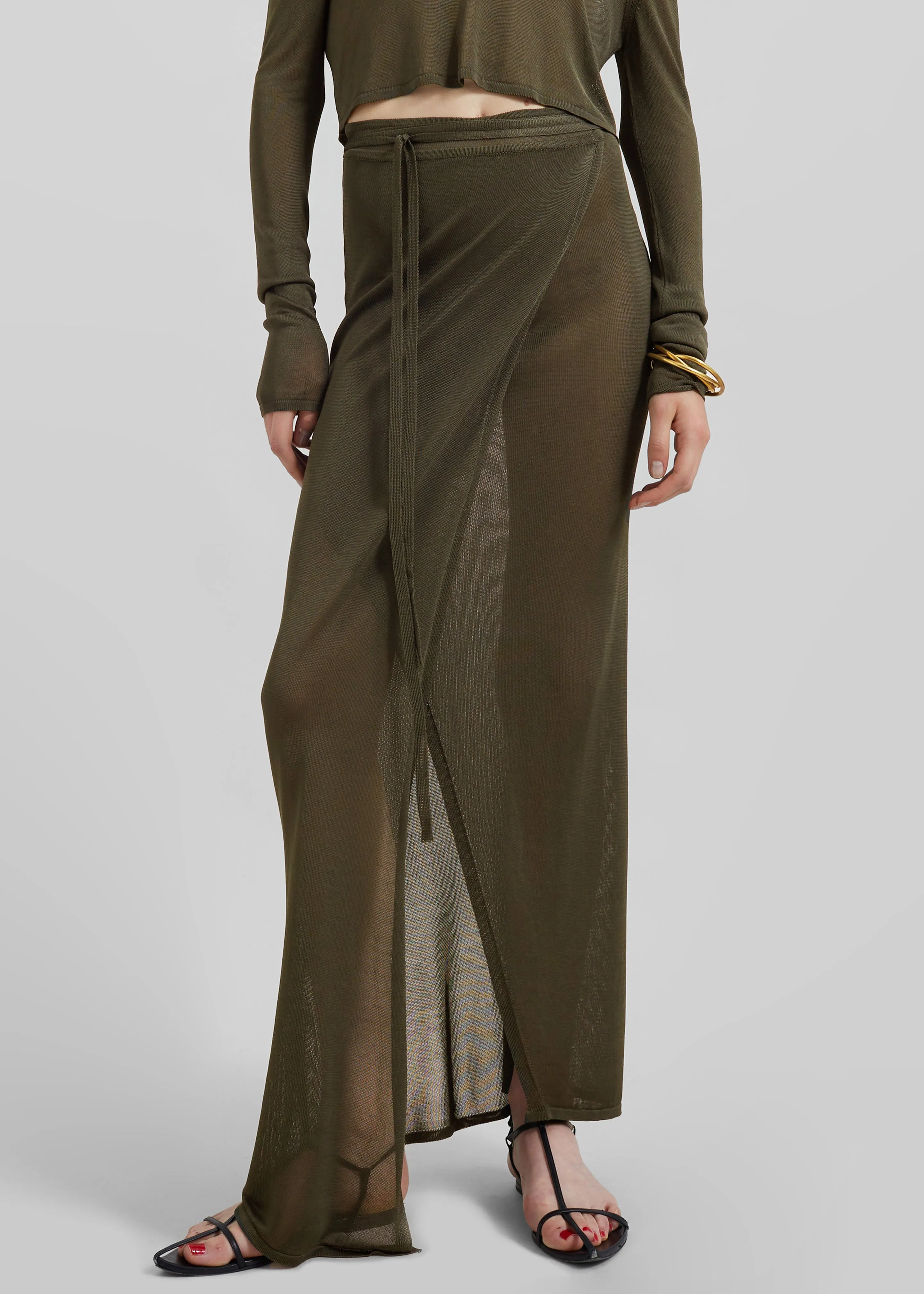 Alsen Thin Knit Wrap Skirt - Khaki sold by Frankie Shop product image thumbnail 3