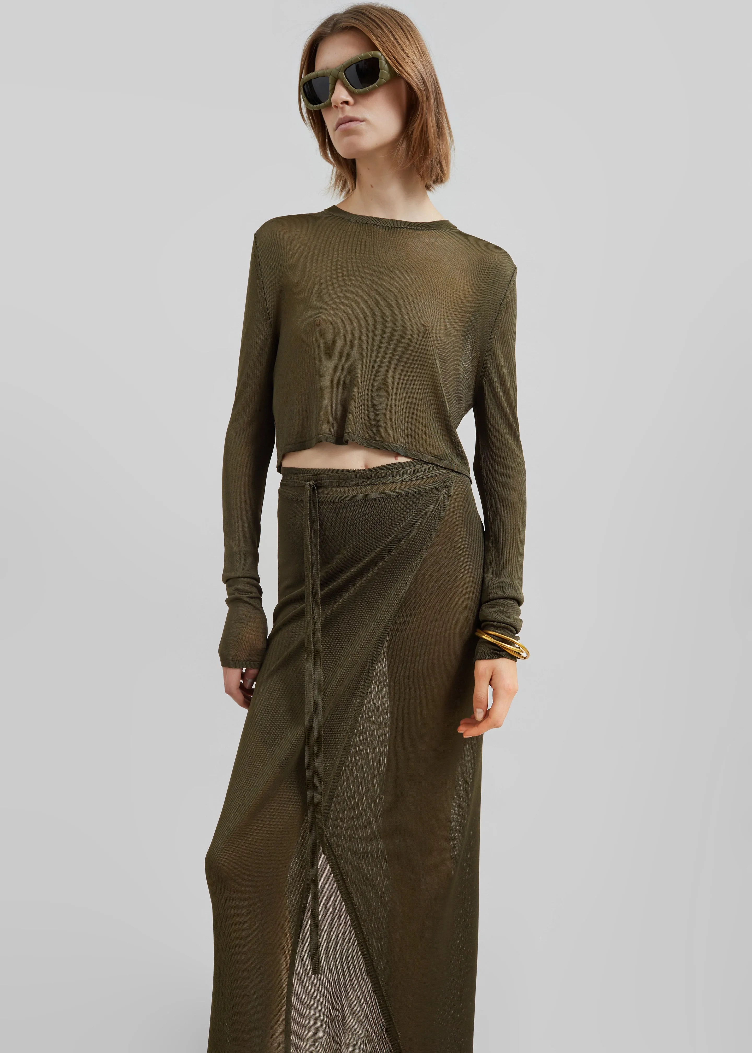 Alsen Thin Knit Wrap Skirt - Khaki sold by Frankie Shop product image thumbnail 4