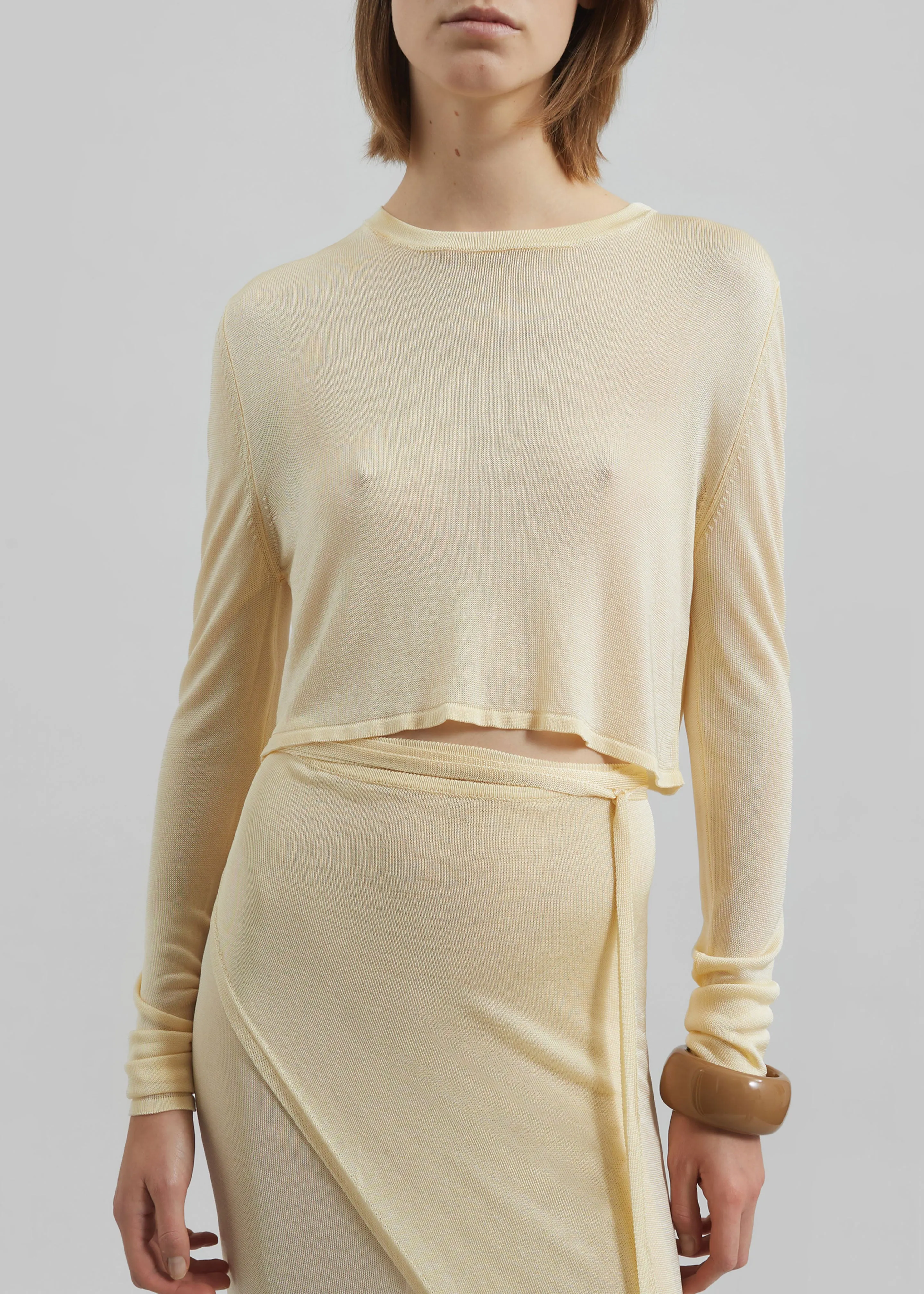 Kazel Cropped Thin Knit Top - Pale Yellow sold by Frankie Shop product image thumbnail 4