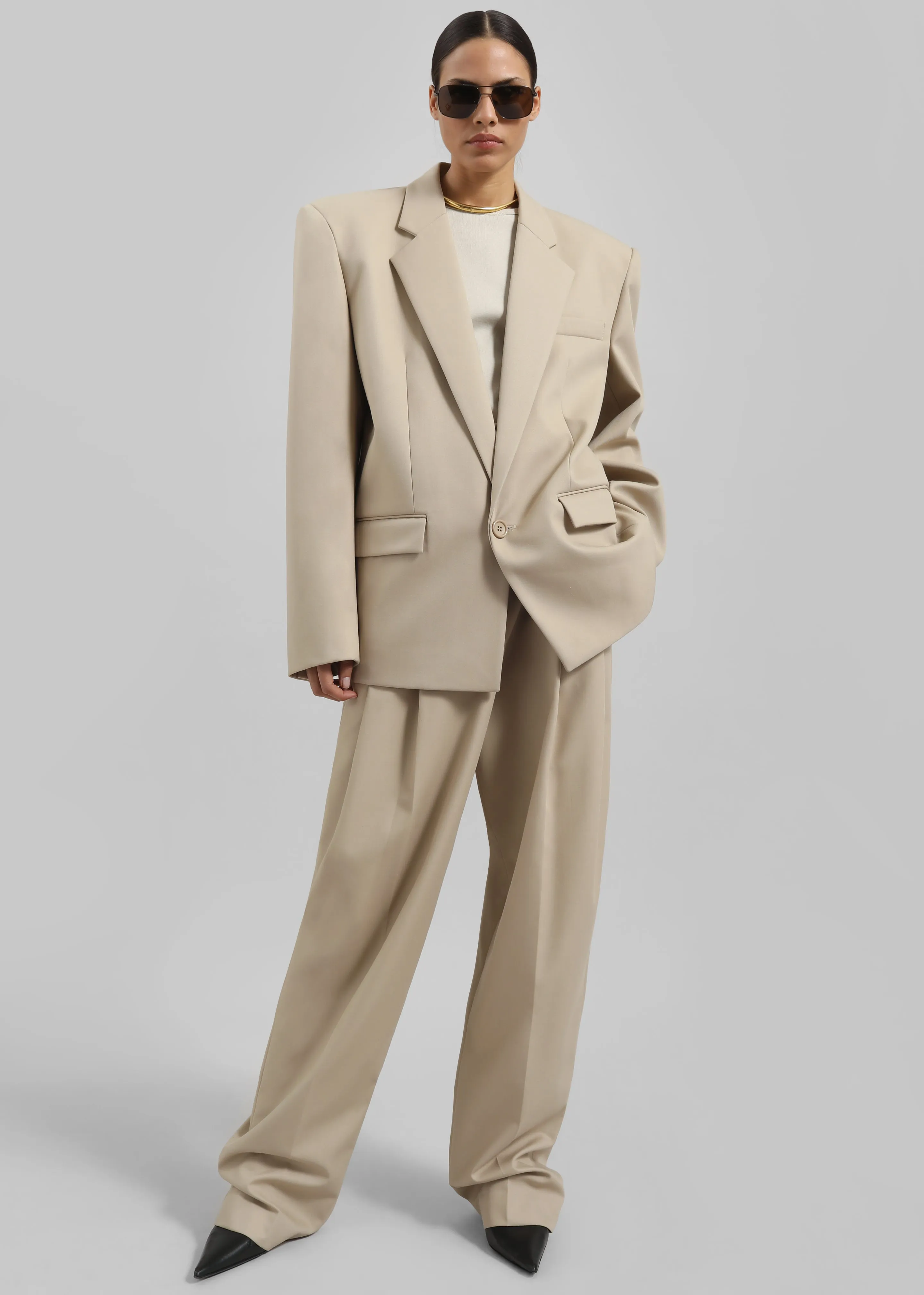 Gelso Pleated Twill Trousers - Beige sold by Frankie Shop product image thumbnail 5