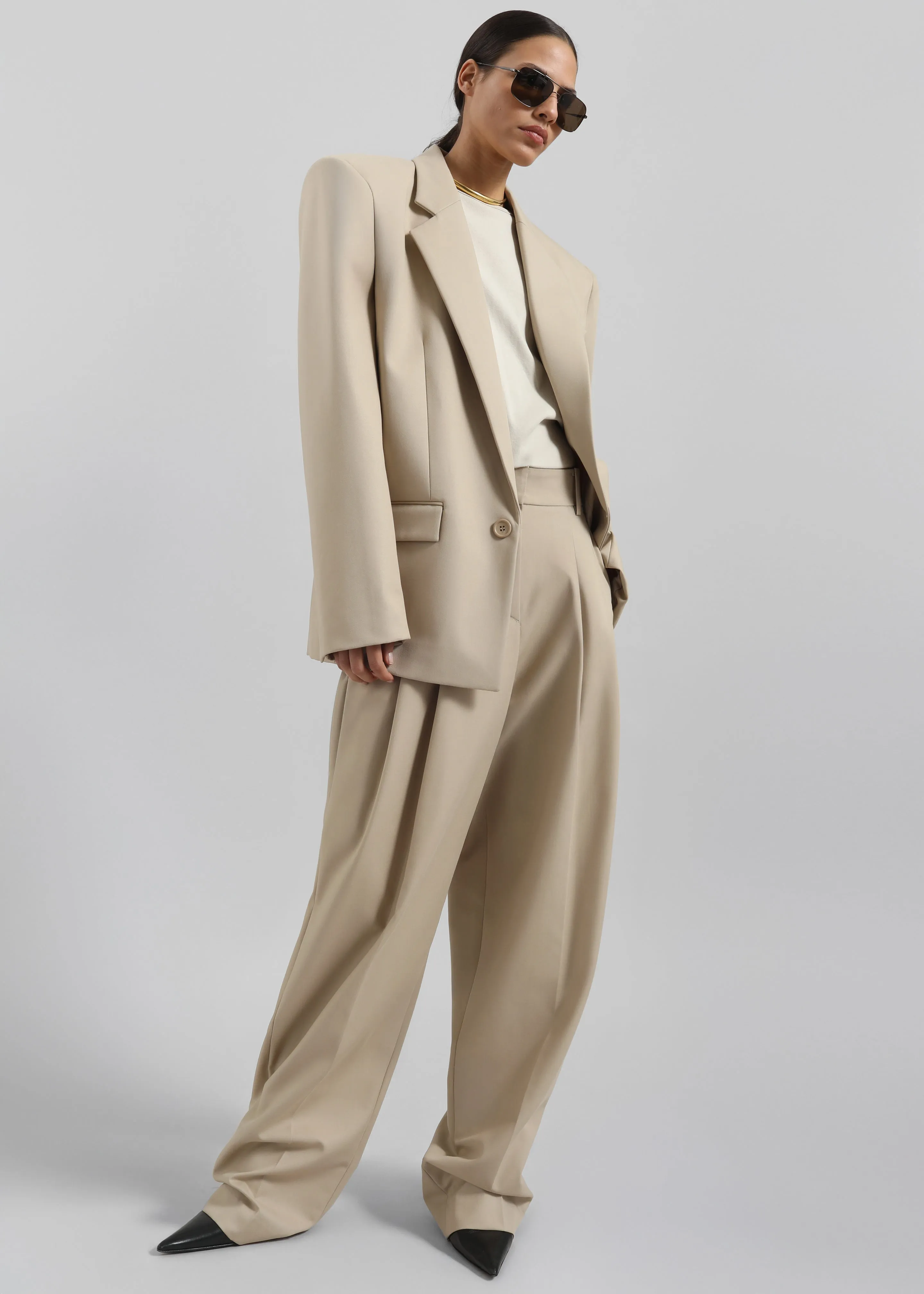 Gelso Pleated Twill Trousers - Beige sold by Frankie Shop