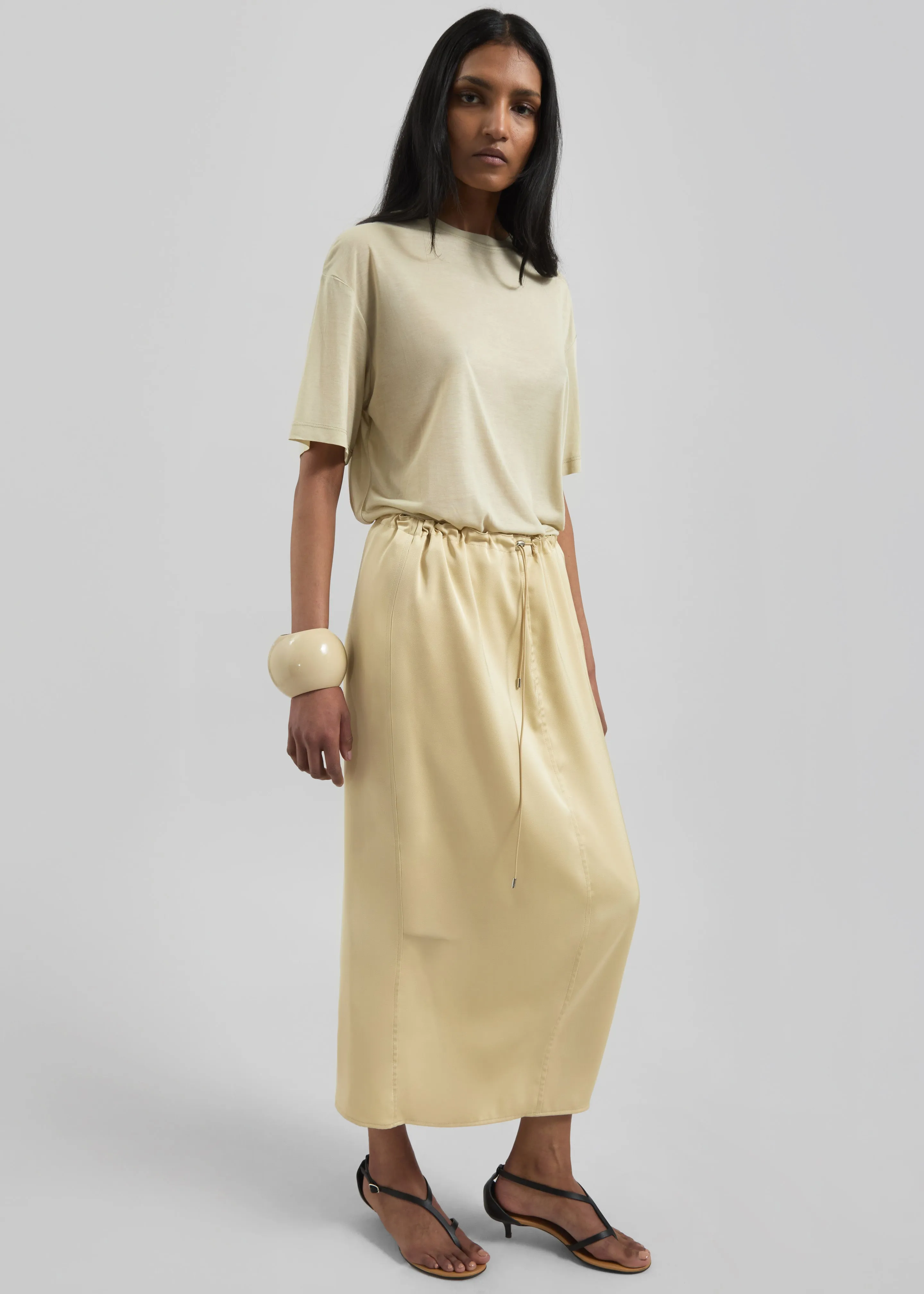 Elvas Satin Midi Skirt - Pale Yellow sold by Frankie Shop