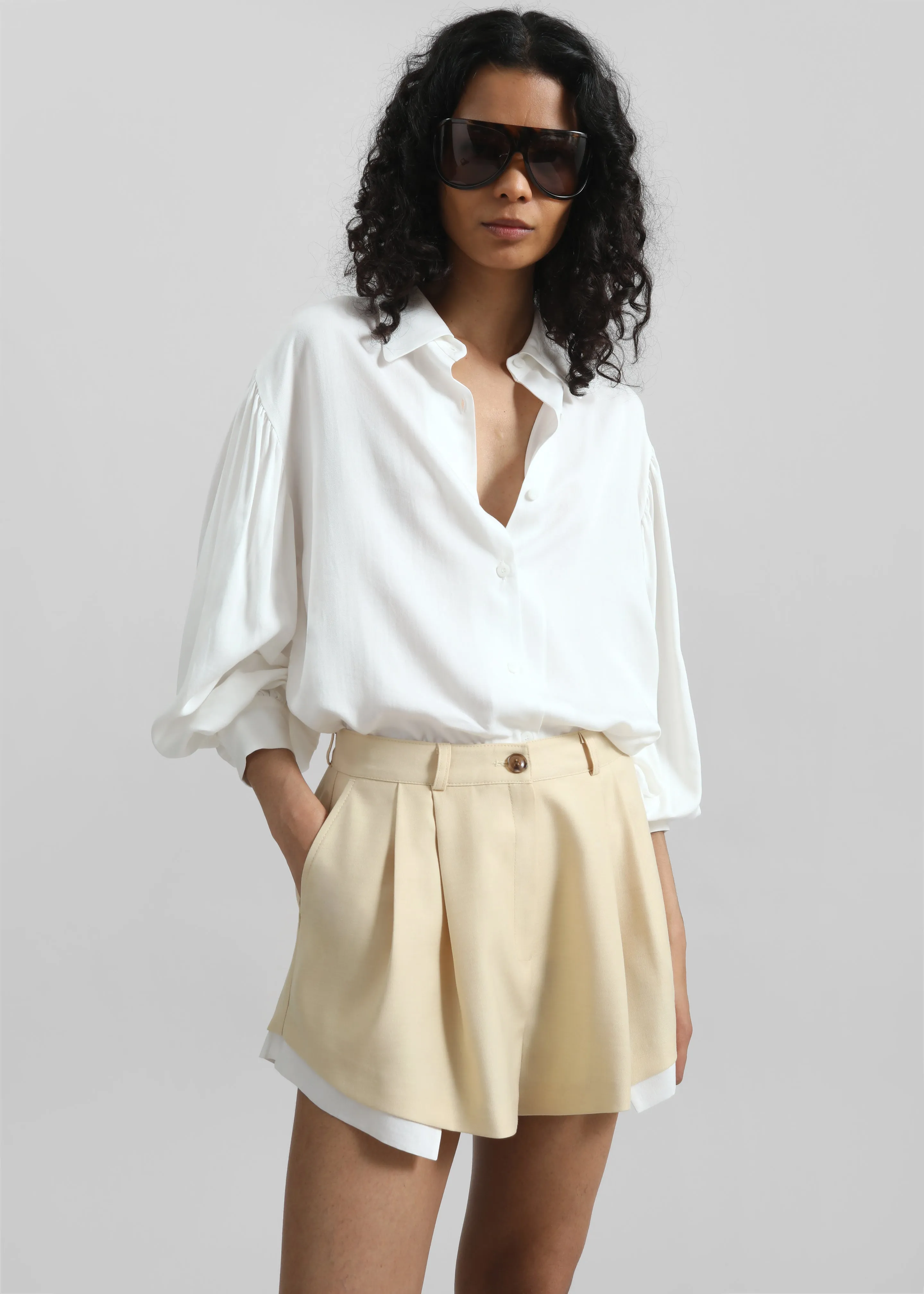 Juvay Pleated Shorts - Pale Yellow sold by Frankie Shop