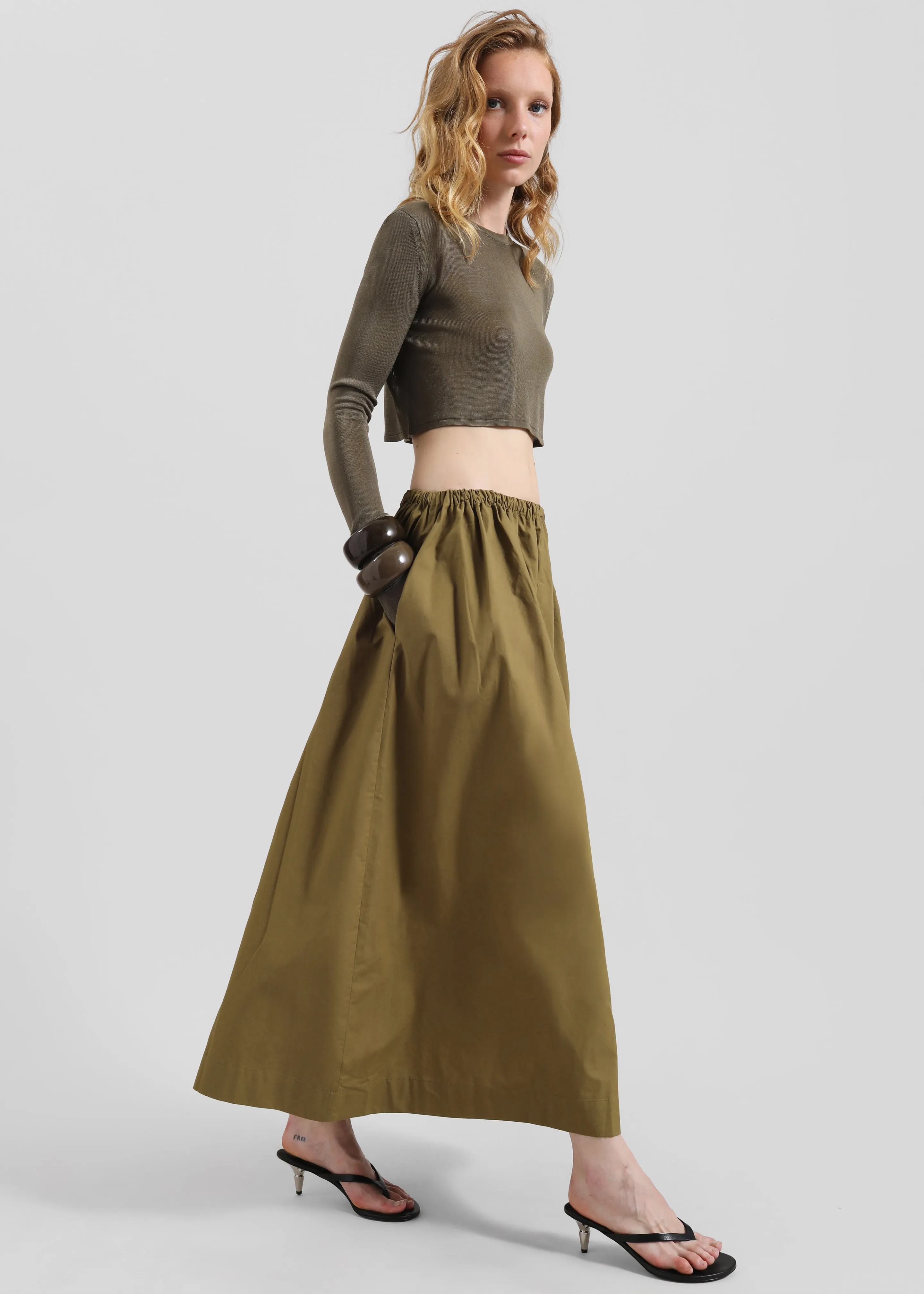 Jalev Gathered Cotton Skirt - Martini Olive sold by Frankie Shop
