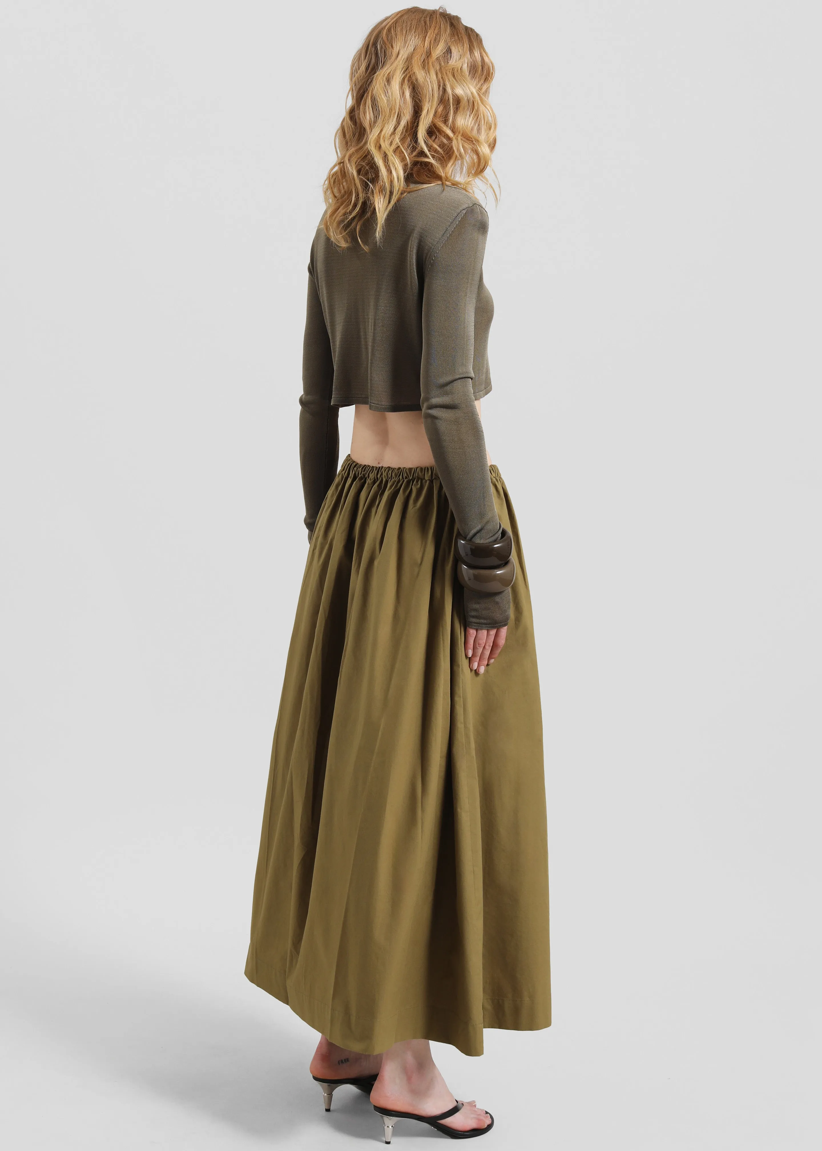Jalev Gathered Cotton Skirt - Martini Olive sold by Frankie Shop product image thumbnail 3