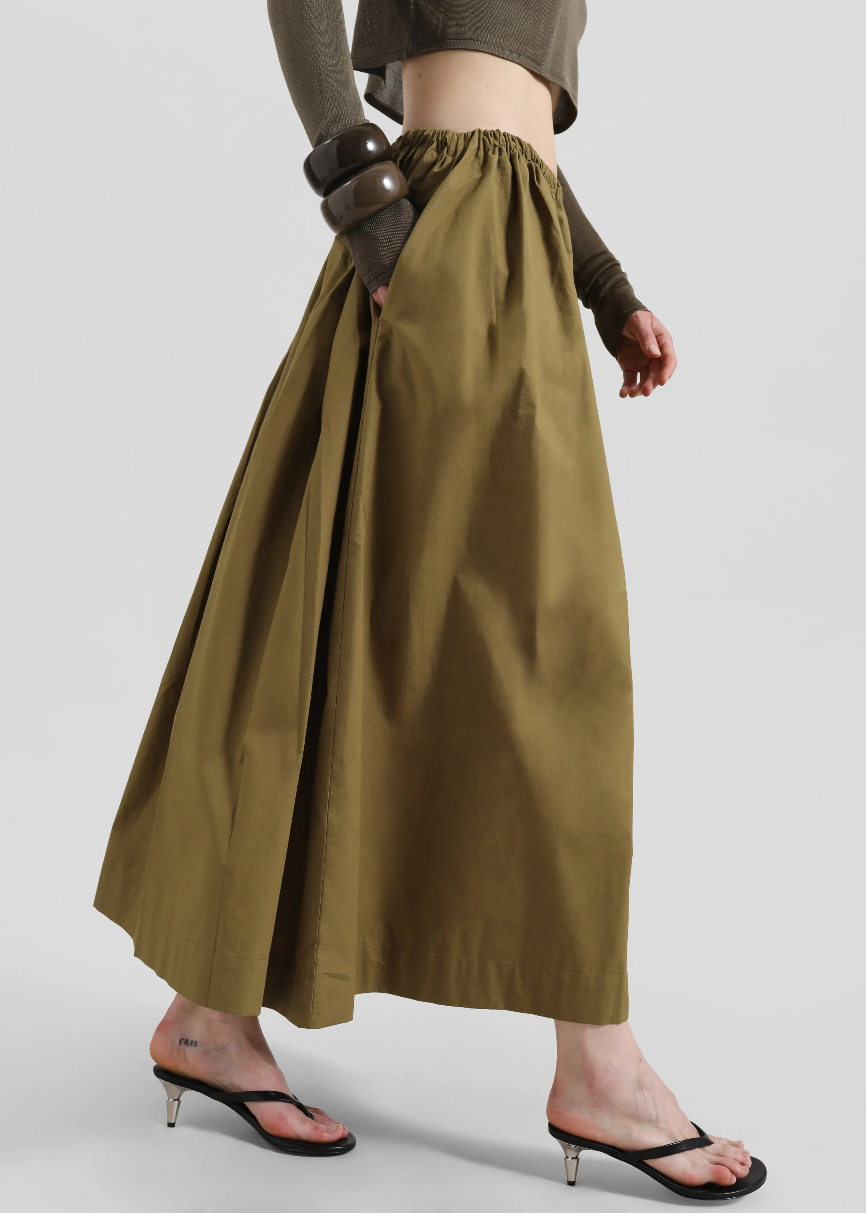 Jalev Gathered Cotton Skirt - Martini Olive sold by Frankie Shop product image thumbnail 4