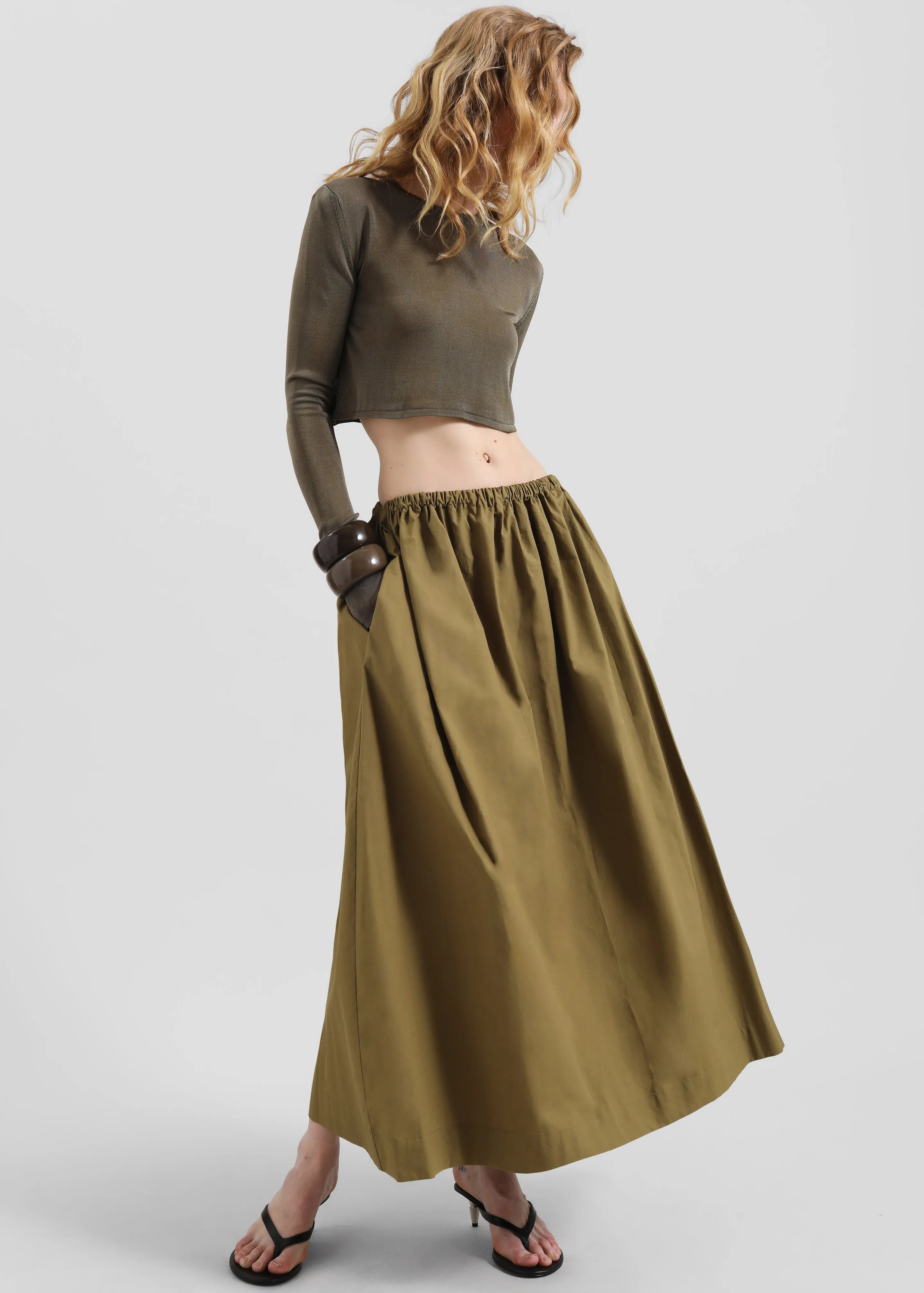 Jalev Gathered Cotton Skirt - Martini Olive sold by Frankie Shop product image thumbnail 5