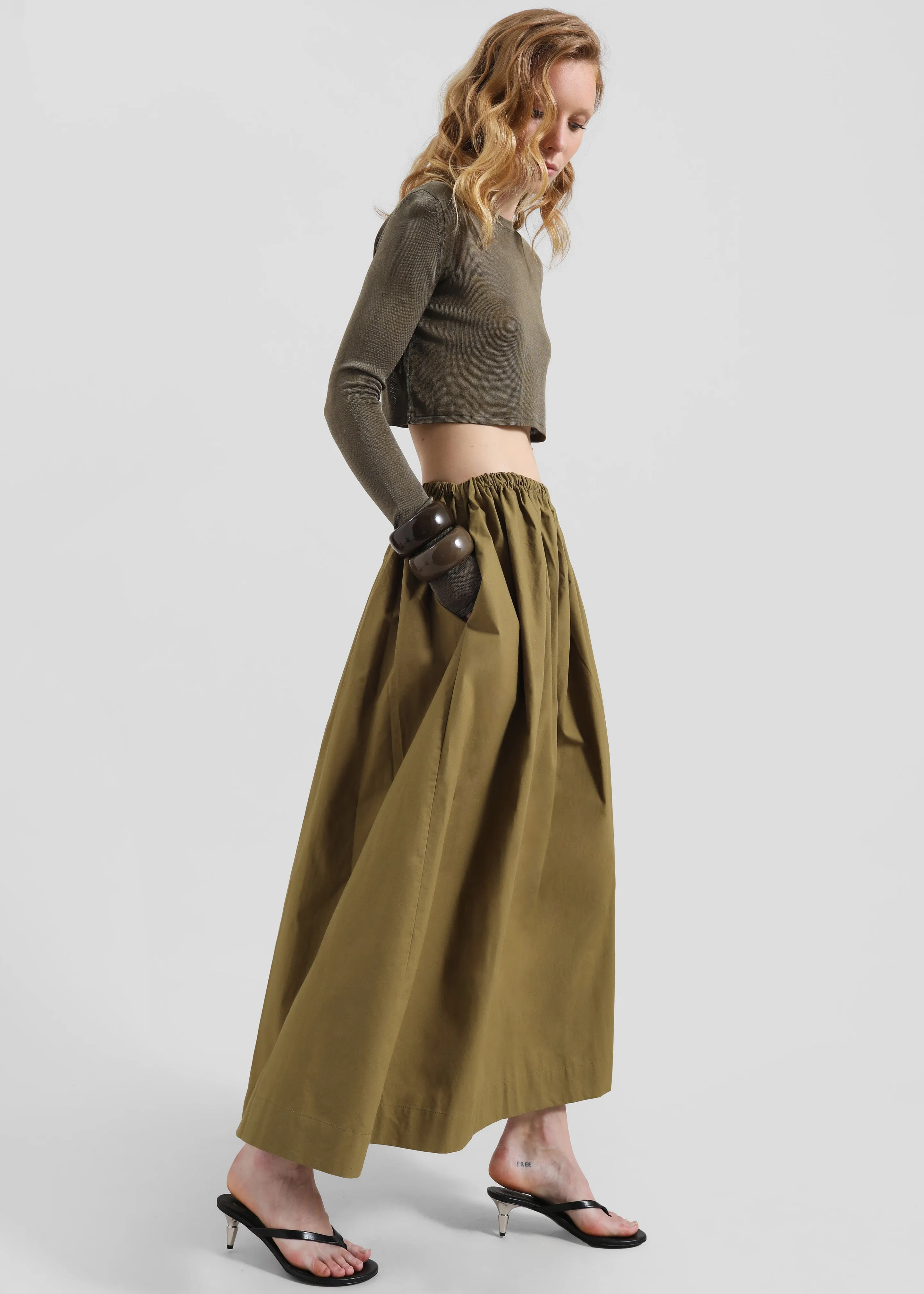 Jalev Gathered Cotton Skirt - Martini Olive sold by Frankie Shop product image thumbnail 2