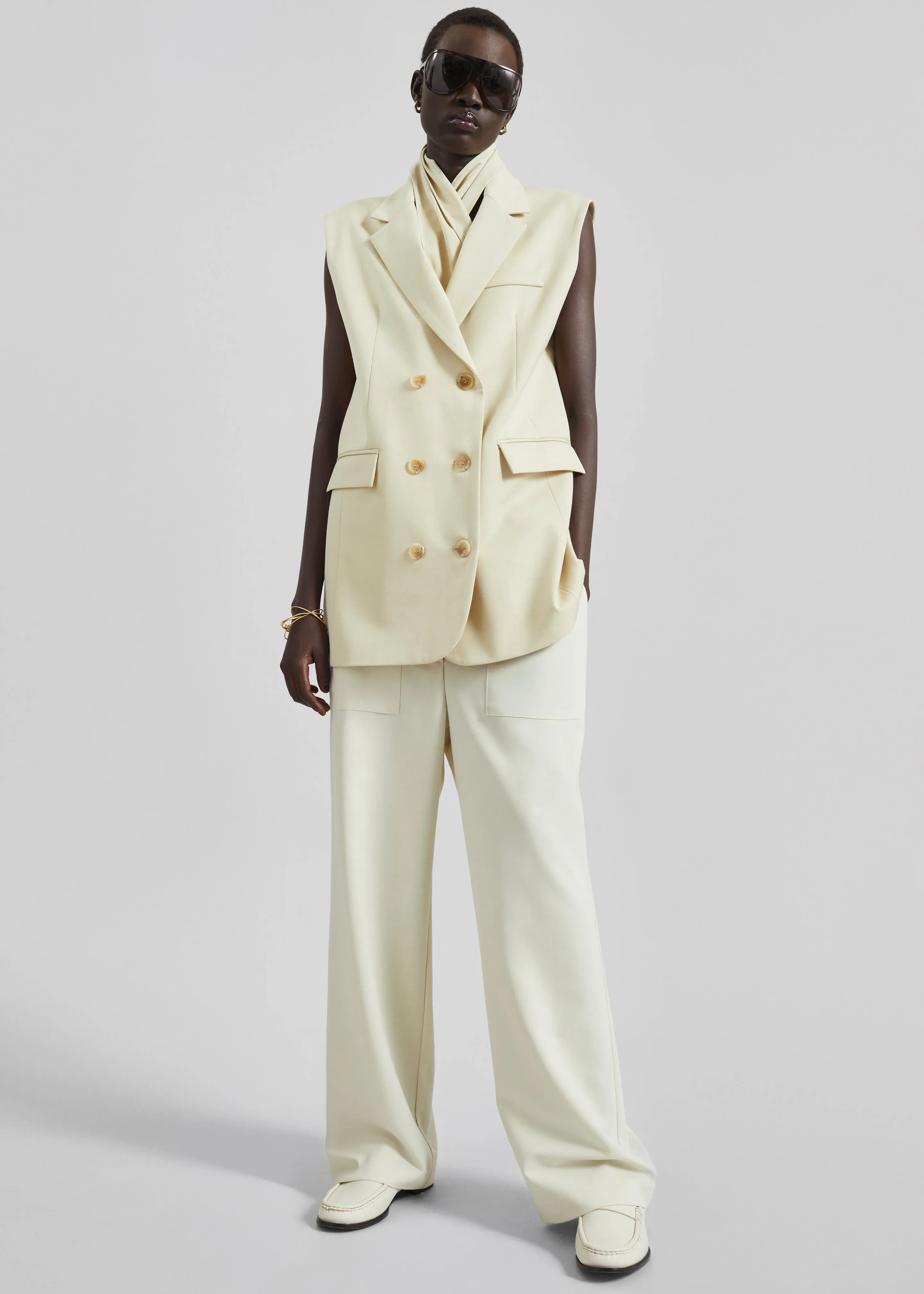 Daven Sleeveless Scarf Blazer - Cement sold by Frankie Shop